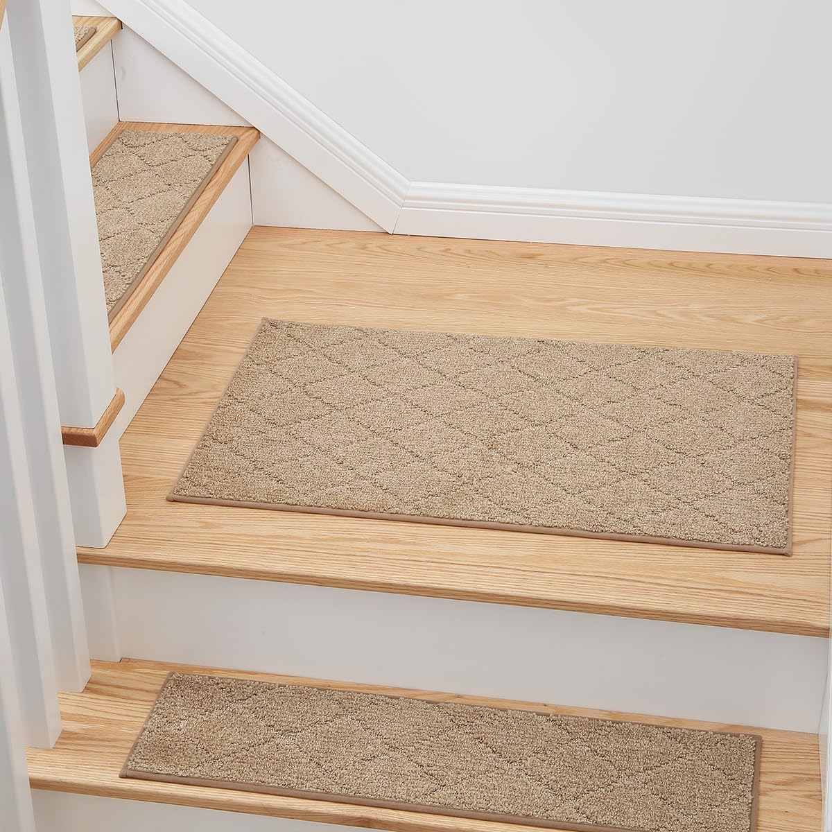 mbigm 8" x 30" (15 in pack) non-slip carpet stair treads with soft plush comfort & carpet stair tread mat 20" x 32" landing rug-matching mat - cornstalk