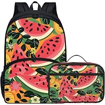 Cute Girls Backpack Set with Lunch Box Lightweight 17 Inch Watermelon Backpack for Girls Kids Elementary Student Soft Padded Back Green School Bookbag Print Daypack