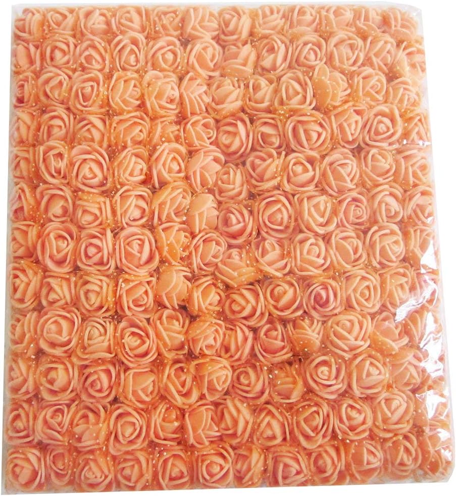 Mini Fake Rose Flower Heads 144pcs Mini Artificial Roses DIY Wedding Flowers Accessories Make Bridal Hair Clips Headbands Dress (Bottom add Gauze) Orange