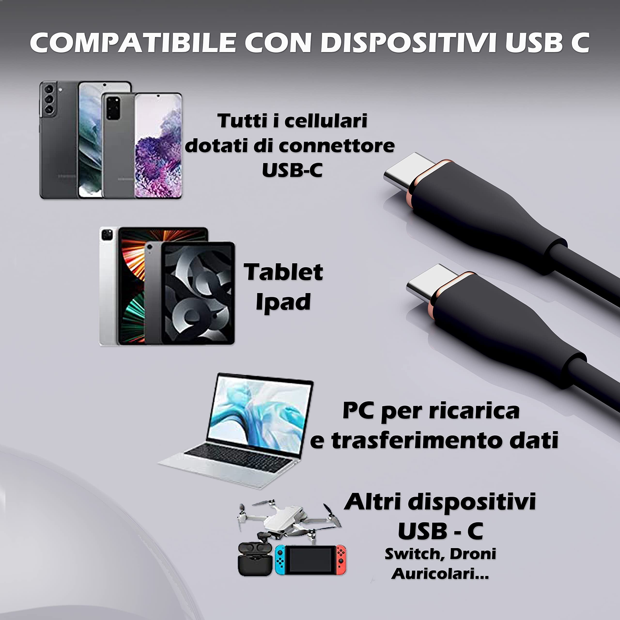 Magnet Cavo USB-C A USB-C 60W 1m – Ricarica Veloce Per Smartphone E Tablet