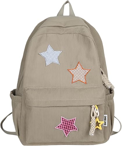 Miniatura 10 de Mochila de pana con patrón de estrella, moderna y versátil, se adapta a portátiles de 14 pulgadas, gran capacidad, para viajes diarios, Negro