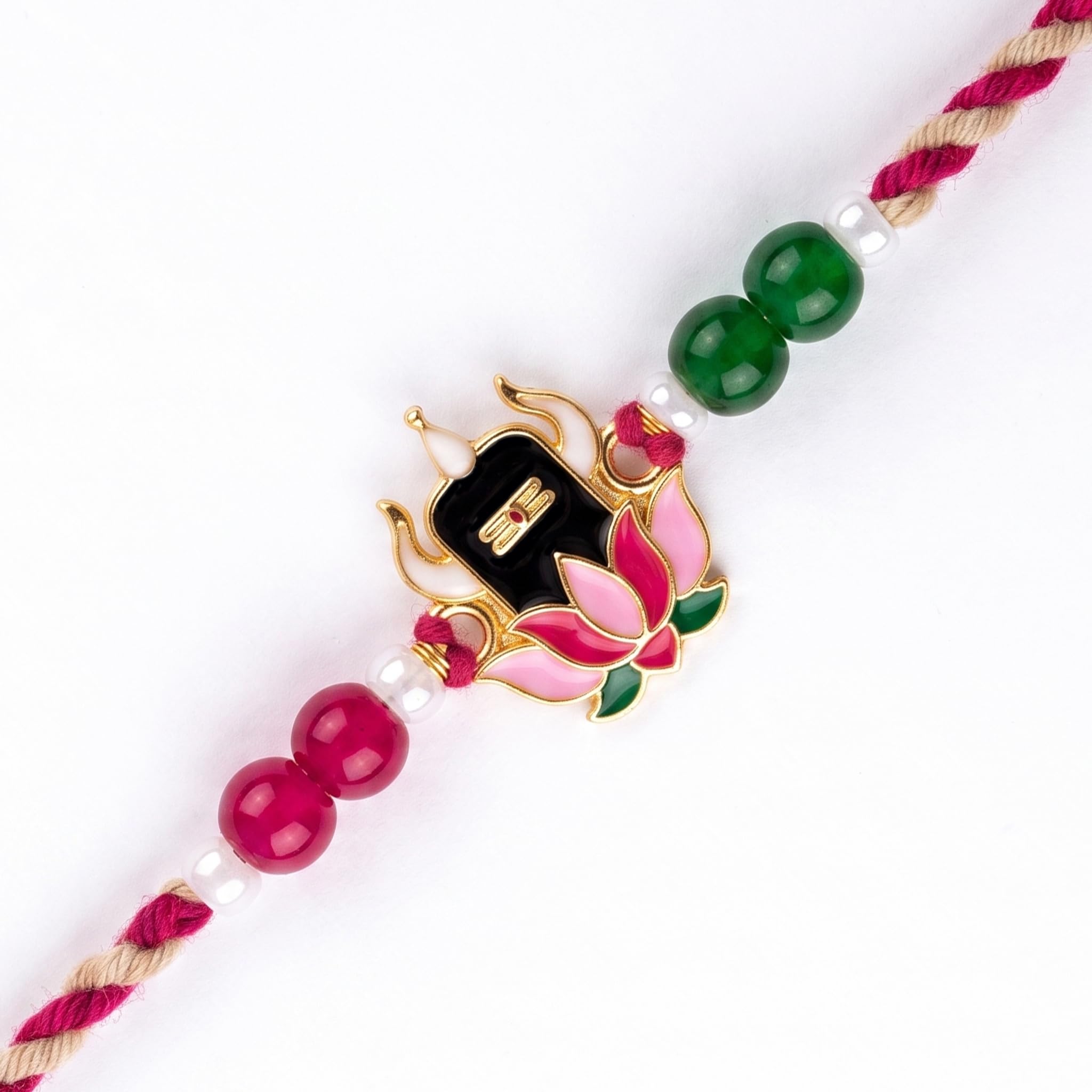Mahadev Shivling Designer Rakhi for Brother | Premium Spiritual Raksha Bandhan Rakhi with Lotus Charm & Beads | Traditional Red Thread Rakhi Bracelet for Bhai-image-16
