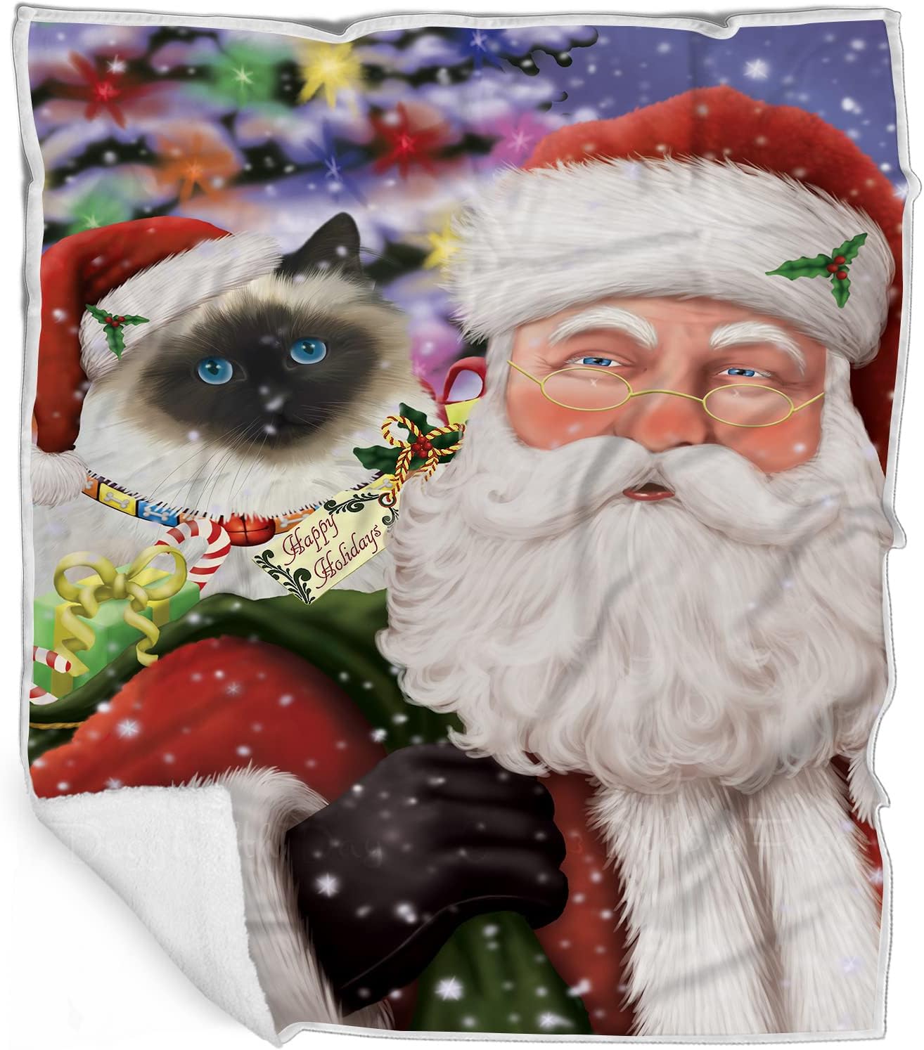 Doggie of the Day Birman Cat Blanket - Christmas Santa Carrying Presents - Super Soft & Warm Pet Theme for Sofa or Bed, Warm Fleece, Sherpa or Woven Material, BLNKT160194 (60x80 Fleece)