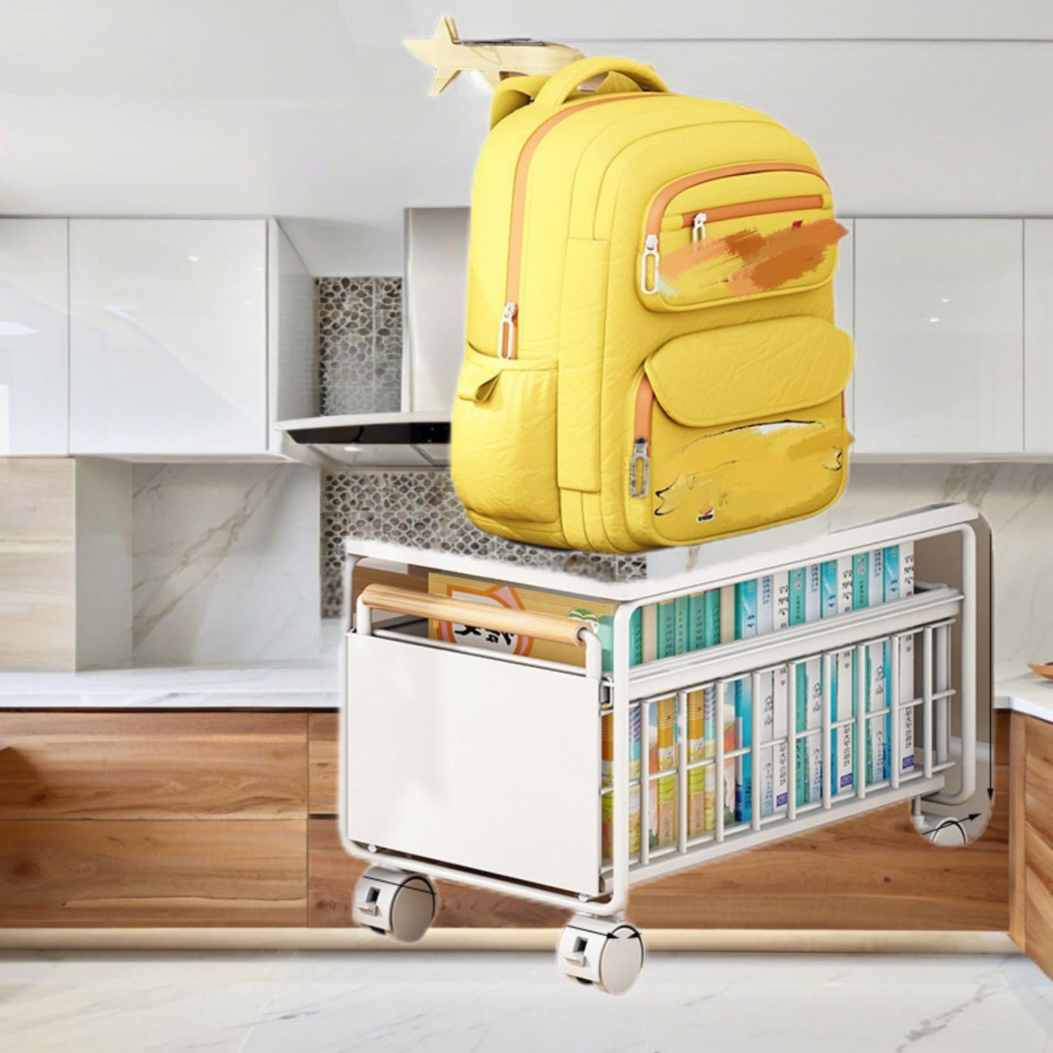 书包置物架 Sink Organizers and Storage 可移动小推车家用桌边书本收纳架放书包神器桌下滑轮柜 KCookware Accessories - 1468