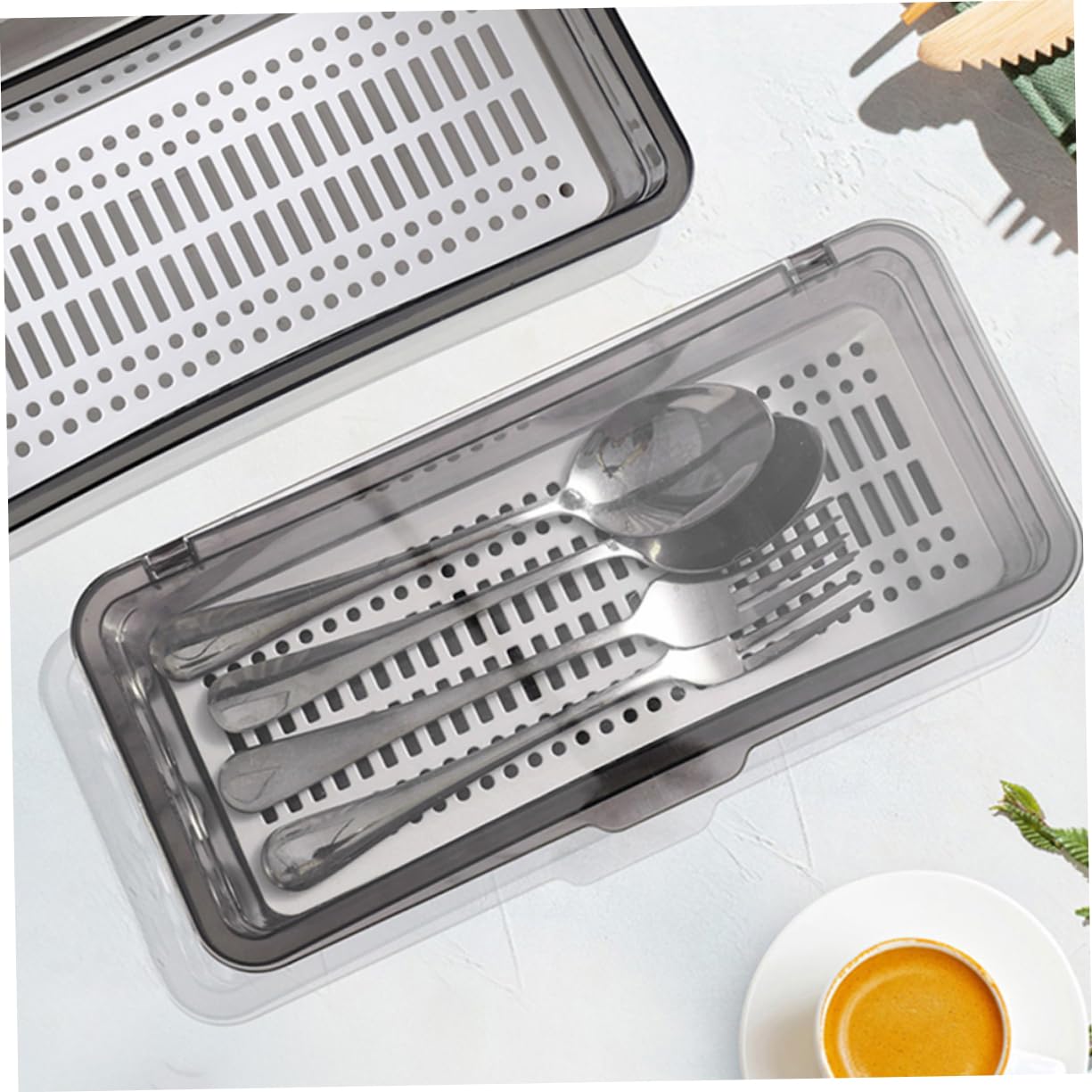LIFKOME Organizador de Cubiertos de PP con Tapa, 3 Unidades, Gris