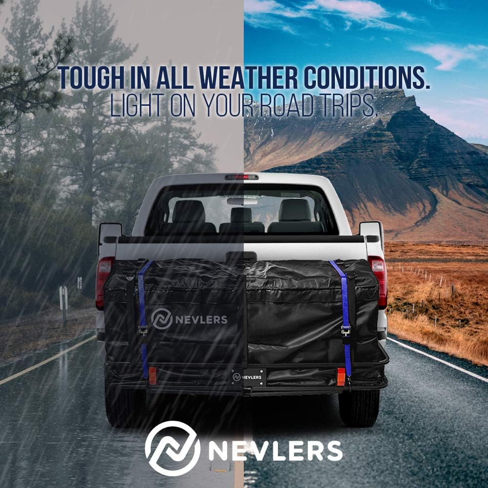 Nevlers Folding Hitch Mount Cargo Carrier with Net, Cargo Storage Bag, 2 Blue Ratchet Straps and Bonus Hitch stabilizer - Waterproof - 500 lb Weight Limit : Automotive