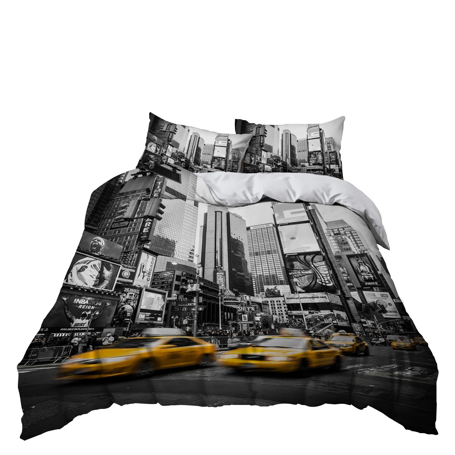 Parure de Lit Taxi New-Yorkais Housse de Couette 220x240 cm avec 2 Taies d'oreiller 65x65 cm, Doux Housse Couette 2 Personnes en Microfibre Imprimée avec Fermeture Éclair