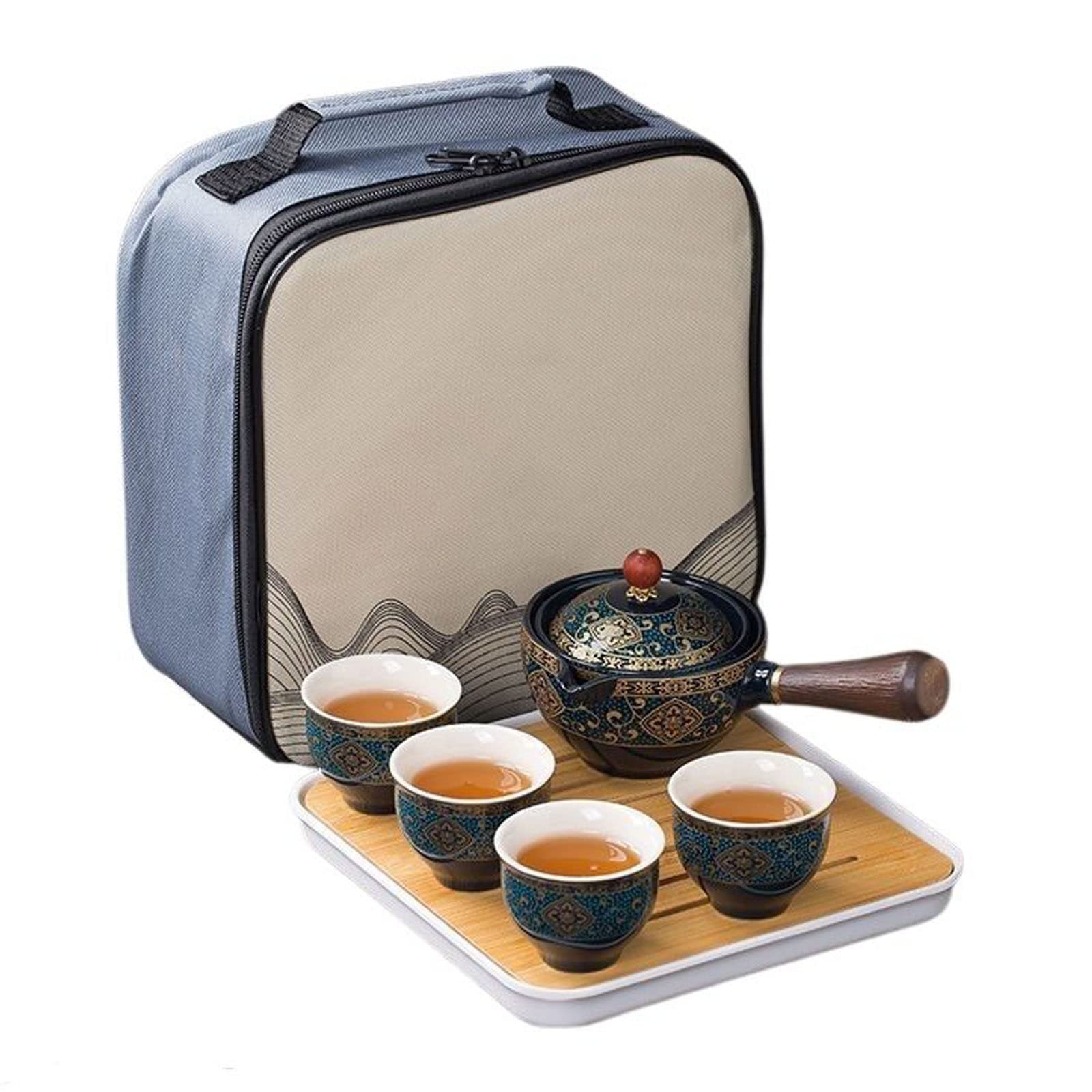 GTHTUHFD Portable Teapot Travel Tea Set, Porcelain Japanese Kung Fu Tea Set, Chinese Gongfu Tea Set, Teapot, Teacups And Tray-E-Whole Set,A-whole set
