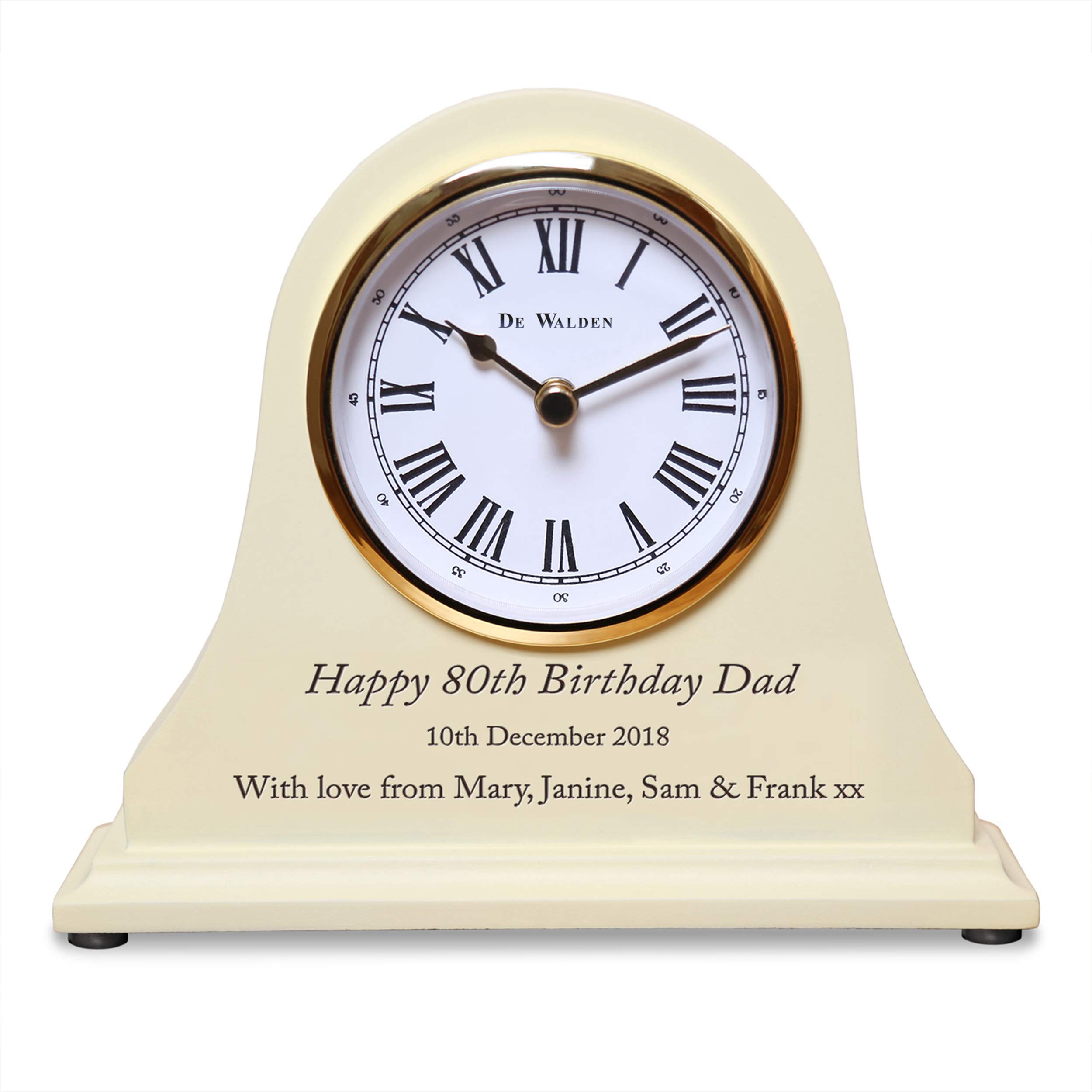 De Walden Boys Cream ’S 80Th Birthday Gift Engraved Wooden Mantel Clock 80 Years Gifts For Men 15Cm X 18Cm