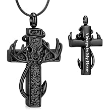 shajwo Cross Urn Necklace for Human Ashes for Women Men Fish Hook Antler Deer Cremation Jewelry Memorial Ashes Keepsake Pendant