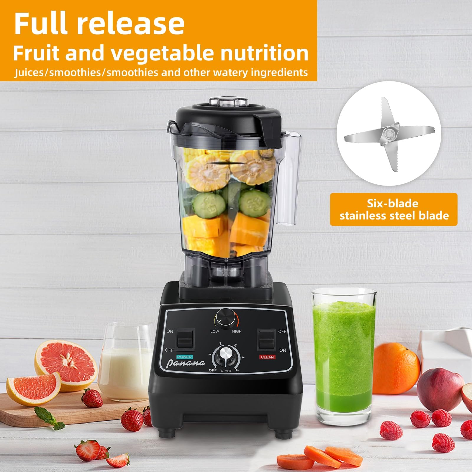 Panana Professional Countertop Blender, 1400W for Shakes and Smoothies, Home & Commercial With Timer and Speed Control, 68oz BPA-Free, Dishwasher Safe
