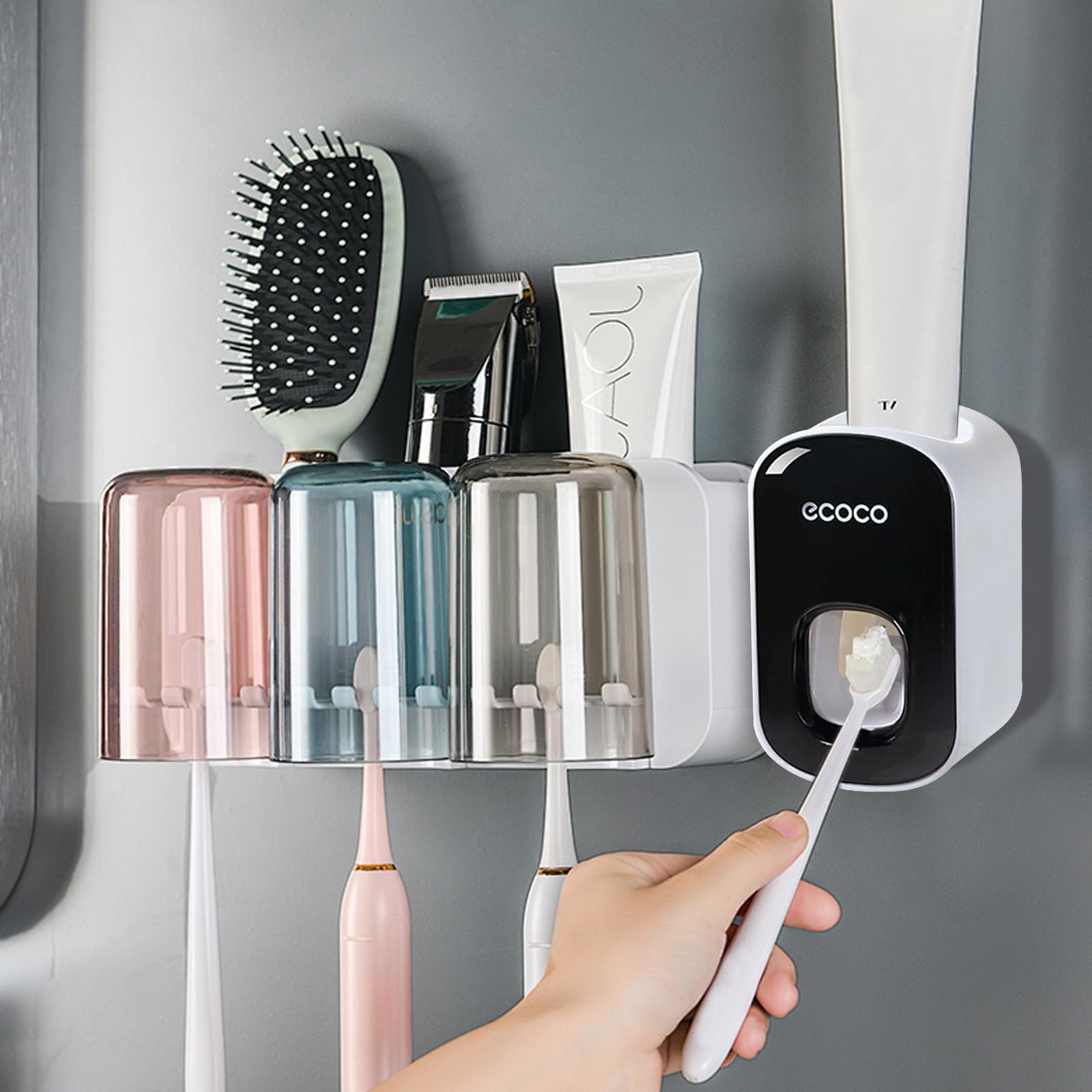 Dispenser Automatico Di Dentifricio, Dispenser Di Dentifricio Elettrico Montato a Parete Dispenser Di Supporto Spazzolino Elettrico Dentifricio Spremiagrumi per Bagno Di Bambini E Adulti