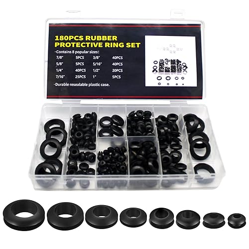 LLMSIX Juego de 200 ojales de goma surtidos con caja de ojales de goma para cableado, tapones de agujeros de goma, ojales de cortafuegos automotriz,