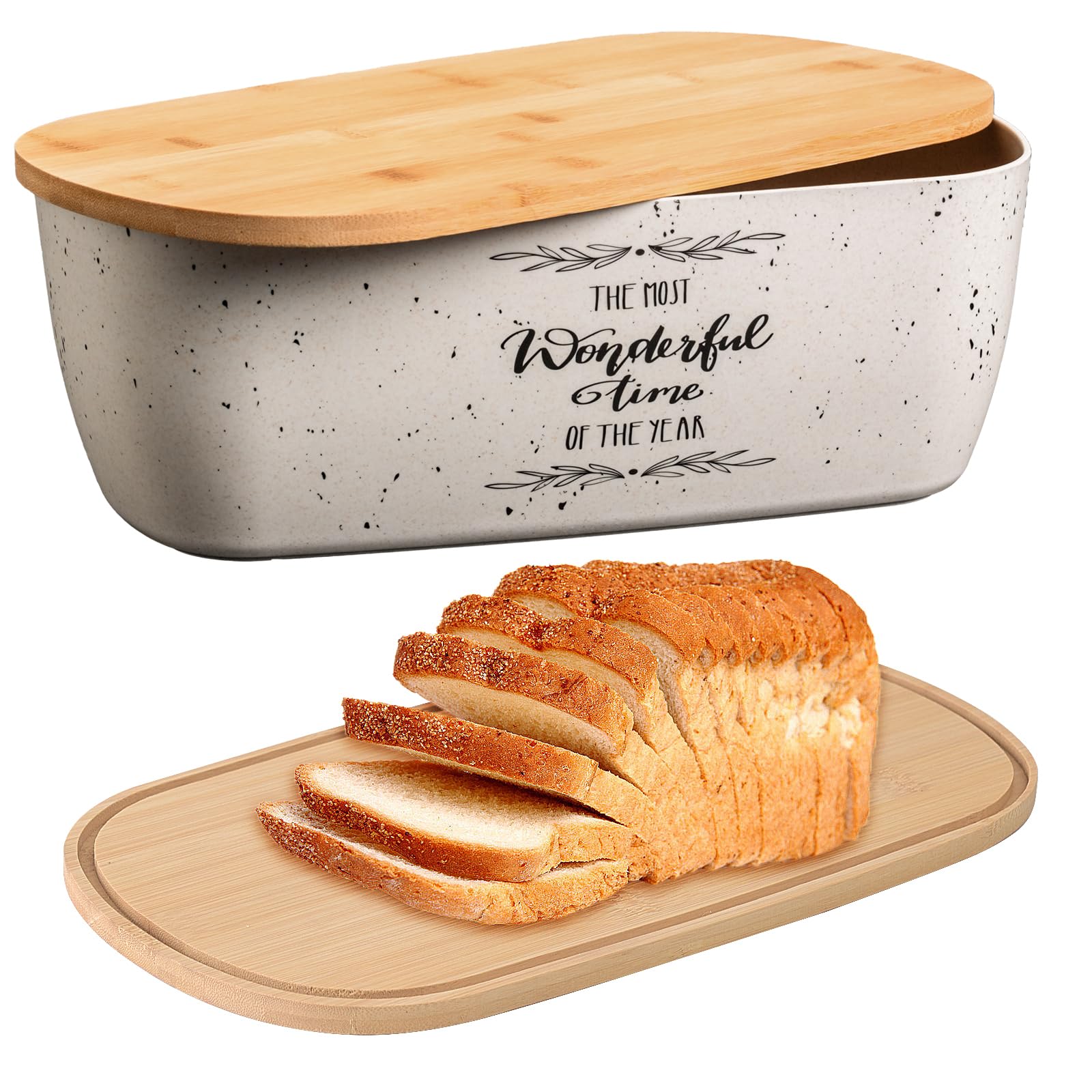 Bread Box with Cutting Board Lid Made with Bamboo Fiber, Bread Box For Kitchen Countertop Bread Container Holder Keeper Keep Fresh I14.4x8.3x5.6 in……