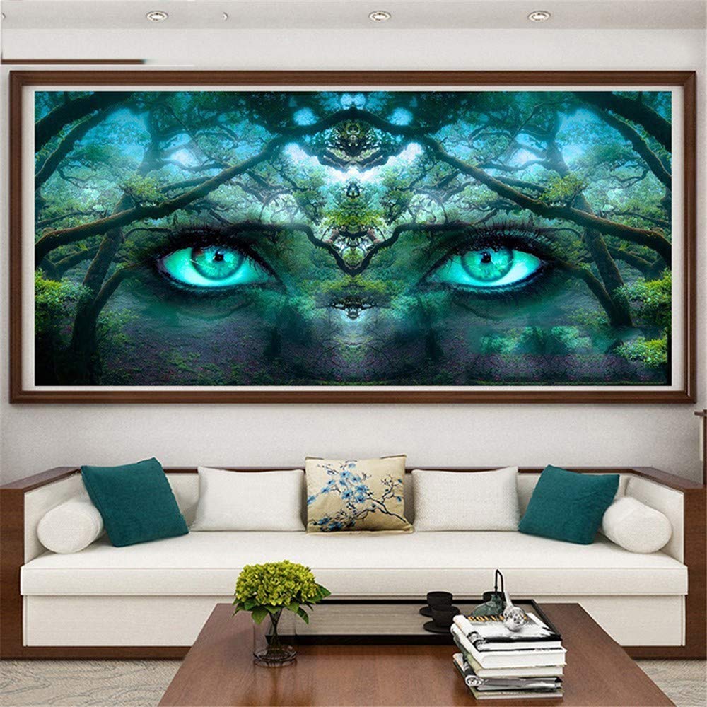Kit Pintura de Diamante 5D Completo Grande DIY Diamond Painting Bordado Cristal Rhinestone Punto de Cruz Adulto Niño para Hogar Decor de Pared Regalo bosque abstracto ojo grande Square drill,50x100cm