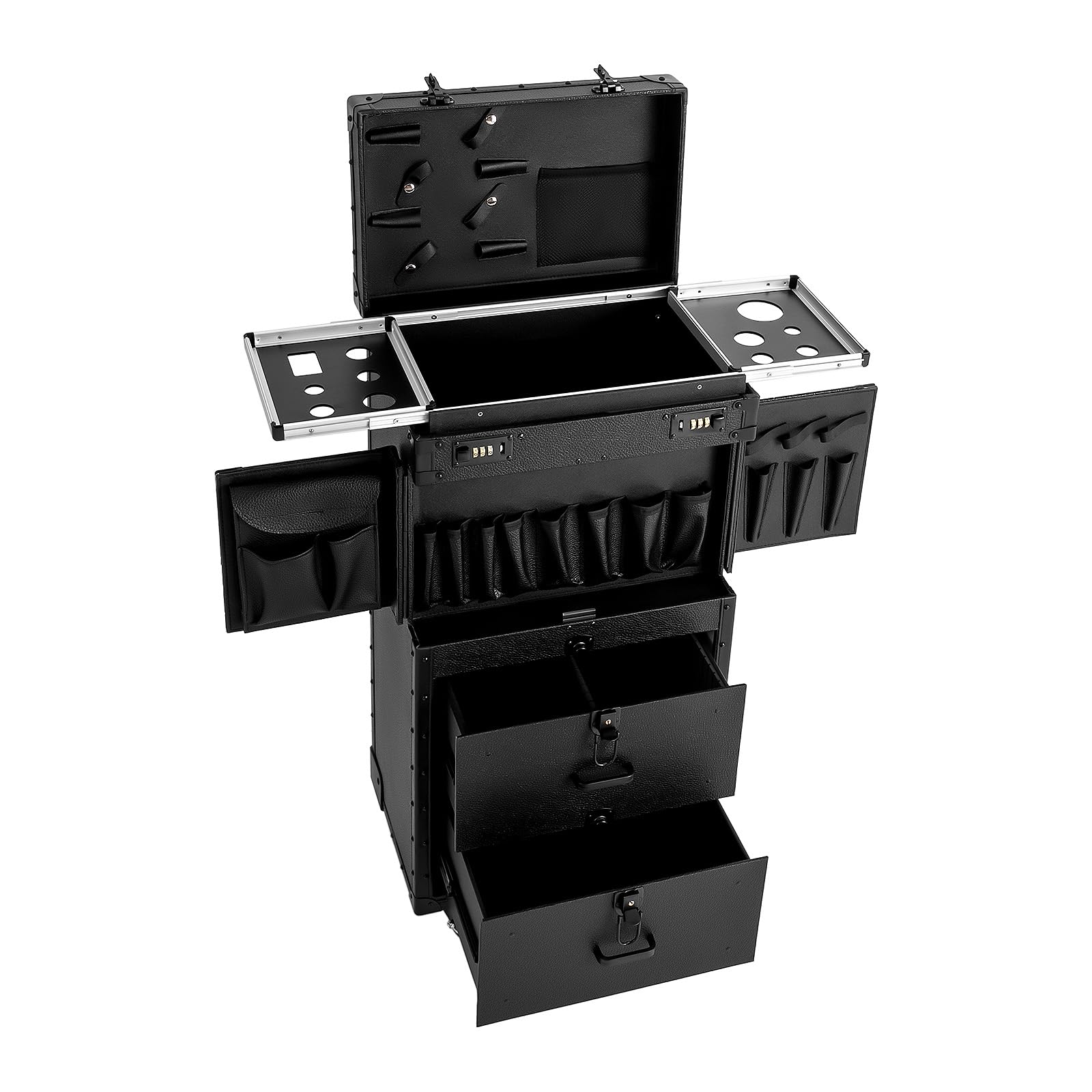 Kosmetikkoffer Trolley Mit Rollen & Schubladen, Schwarz, 38 * 25,5 * 82Cm