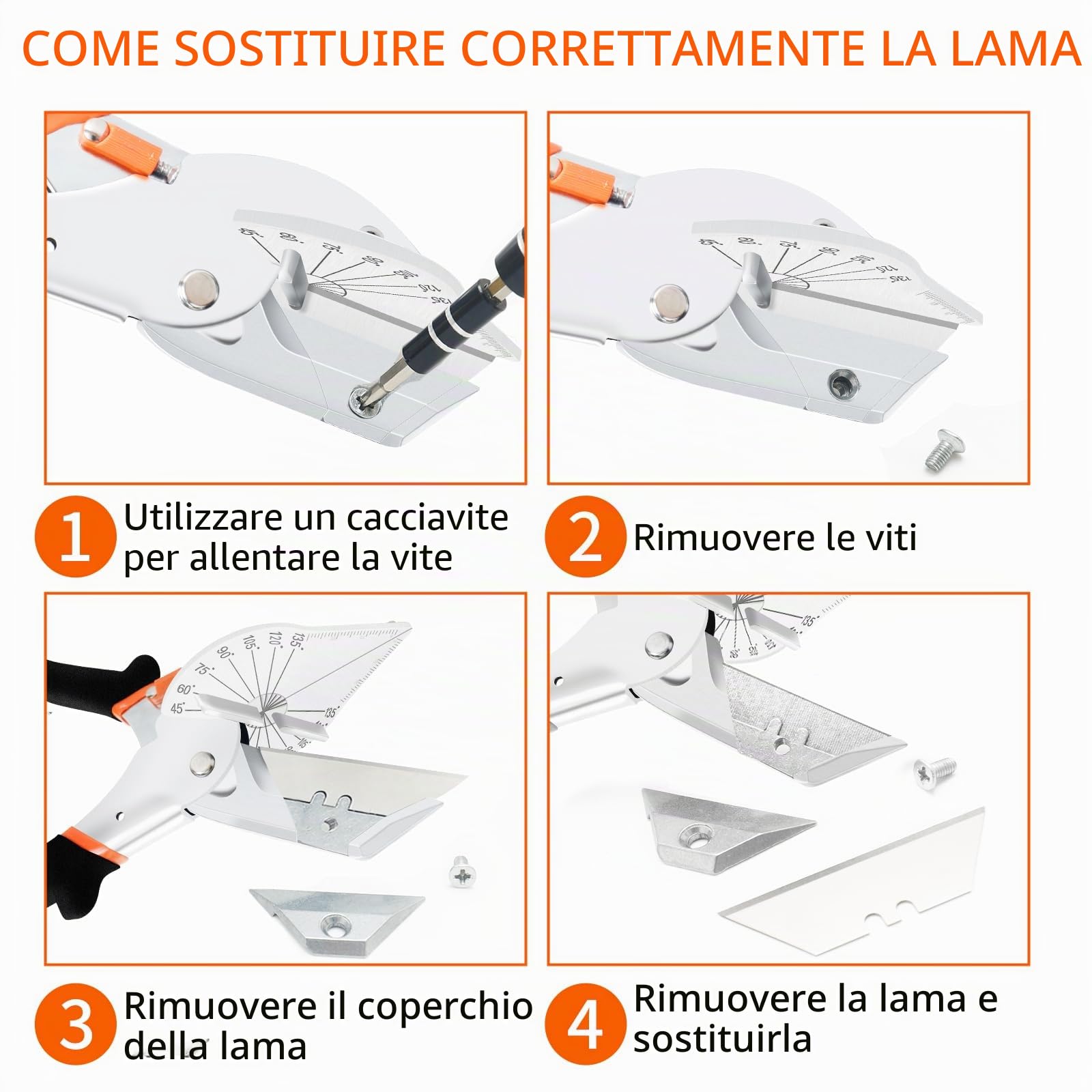 FLORA GUARD Cesoie angolari multi-angolo 45-135°, forbici angolari per legno, plastica, PVC, 10 lame di ricambio