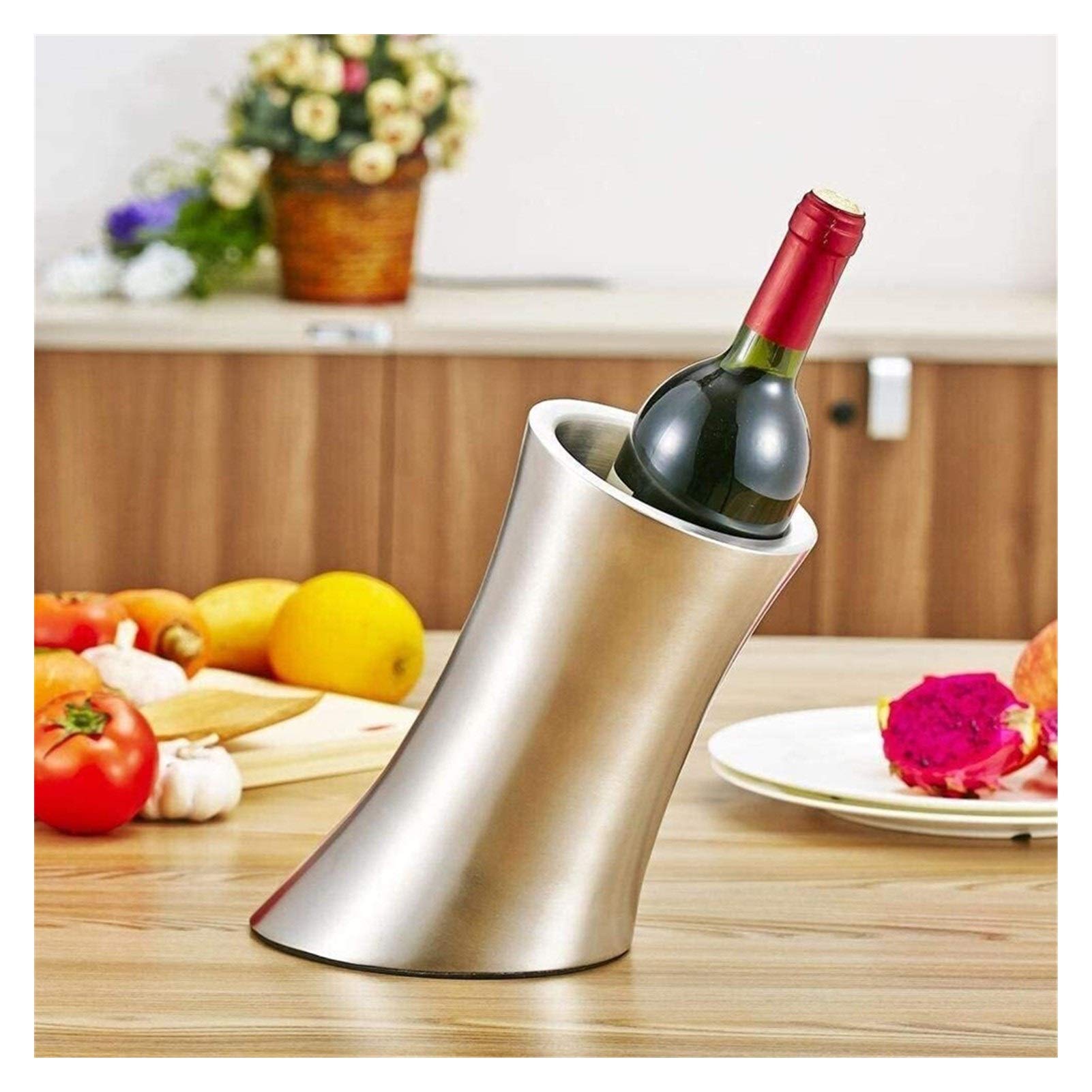 LWMLWM Secchiello per Ghiaccio 2L a Doppia Parete in Acciaio Inox Con Coperchio, Ideale per Champagne, Famiglie e Bar