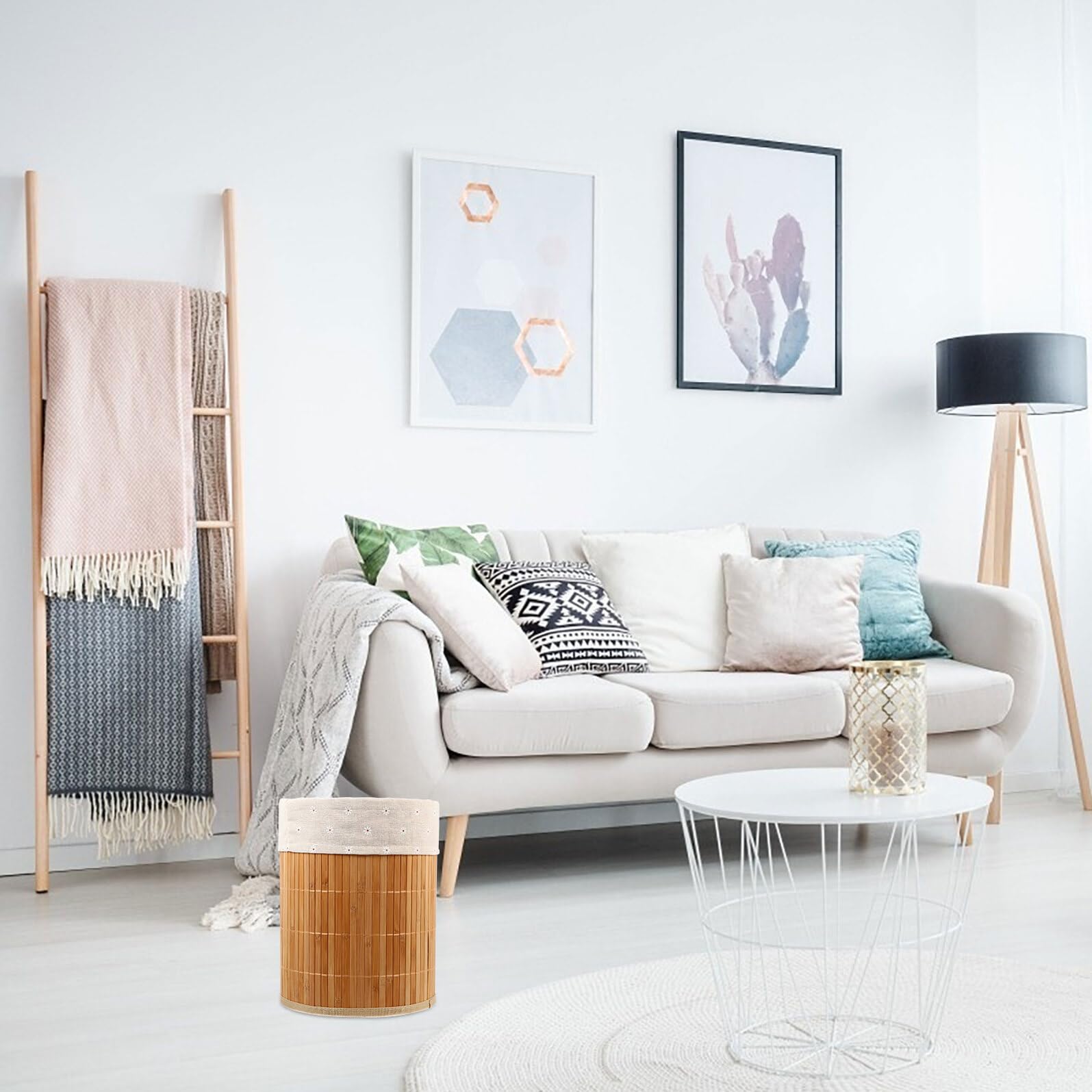 Cestino Intrecciato in Bambù Naturale, Contenitore per Vestiti Sporchi e Organizer per Oggetti Vari, Secchio Portaoggetti Pieghevole per Casa, Camera da Letto e Bagno, Stile