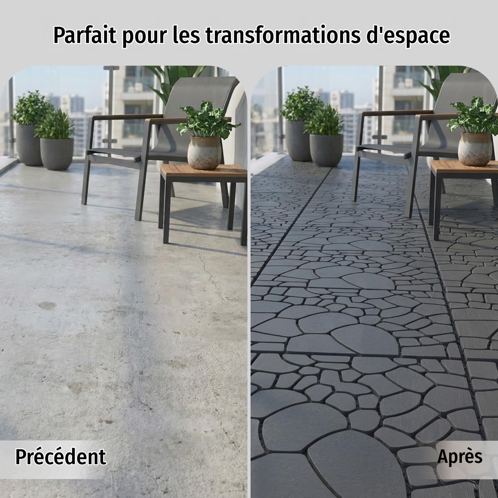 9 Pièces (30 x 30 cm – 0,81 m²) Dalles de Terrasse Extérieure Clipsables, Caillebotis Plastique Antidérapant à Drainage Rapide pour Jardin, Piscine, Balcon(Lot de 9-Gris Foncé（STW))