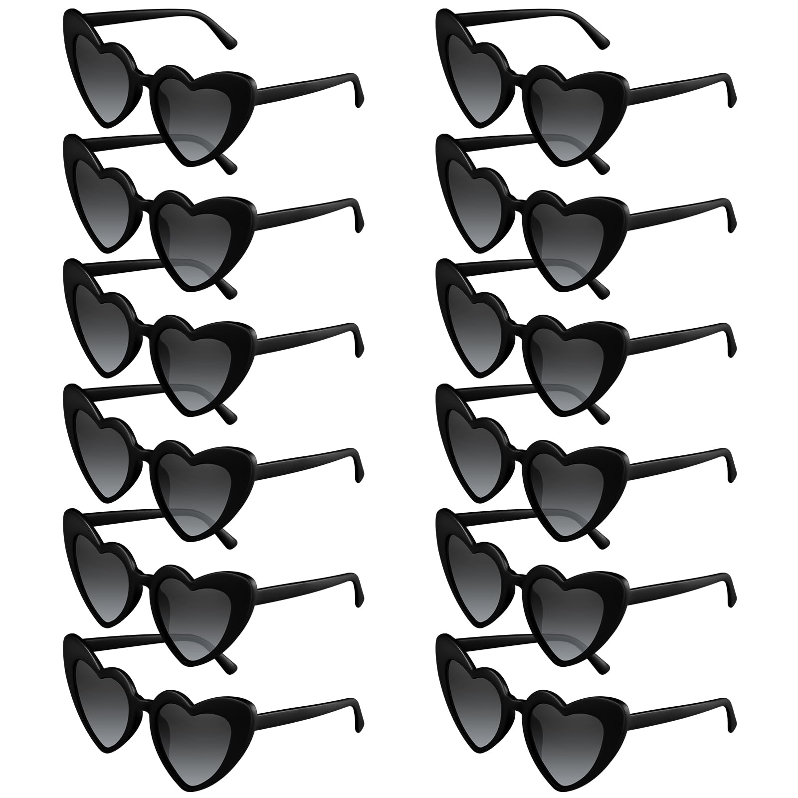 BOUBONI 6/12/24/48 Brillen Herz-Sonnenbrillen Vintage-Herzform Brille Bachelorette Sonnenbrillen für Damen Hochzeitsfeier (12, Black)