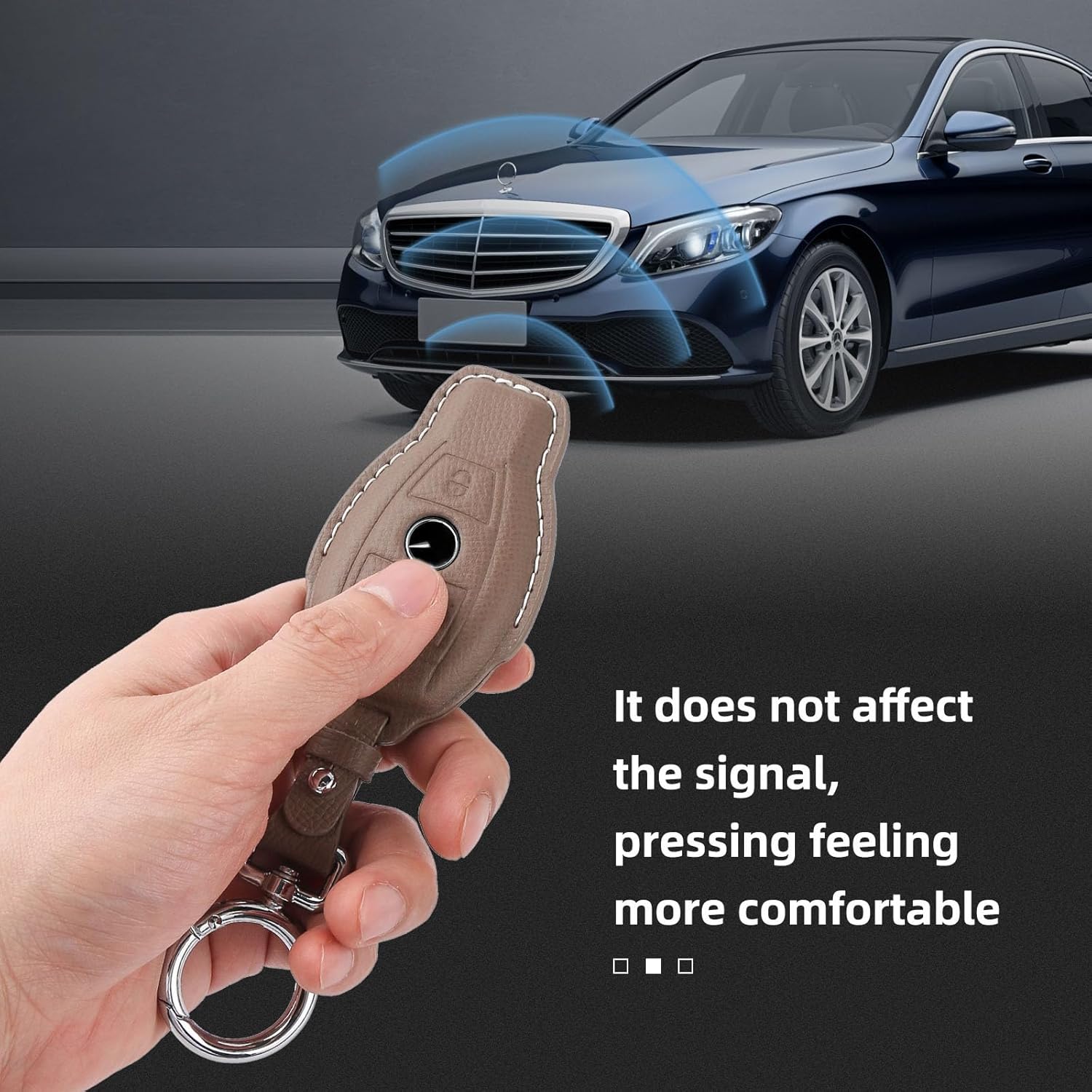 Leather Key fob Cover,Keychain Shell,Leather Key case Protector Compatible for 3 Buttons Mercedes Benz C E M S GLK CLA GLA GLC GLE CLS CLK G AMG Series Smart Remote Key (Khaki)