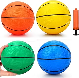7 Inch PVC Mini Basketball for Indoor Basketball Hoops, Soft 7" Rubber Small Replacement Basketball for Over Door Basketball Hoop Sets, Little Basketballs for Kids (4 PCS with Air Pump)