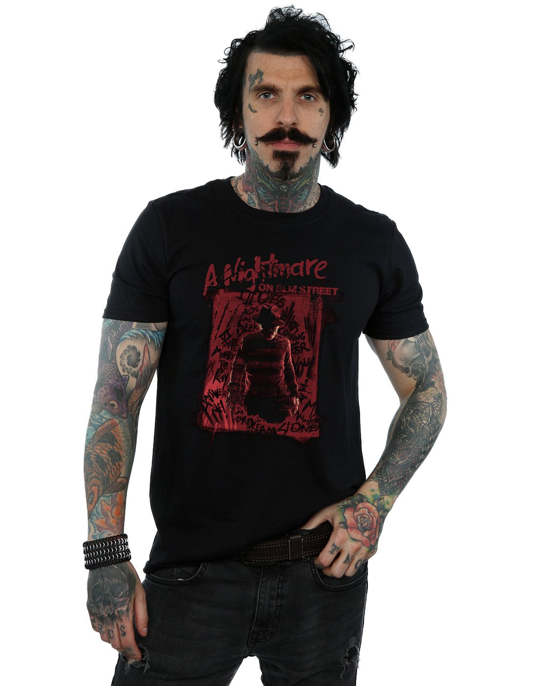 Absolute Cult A Nightmare On Elm Street Men's Freddy Silhouette T-Shirt Black XXX-Large