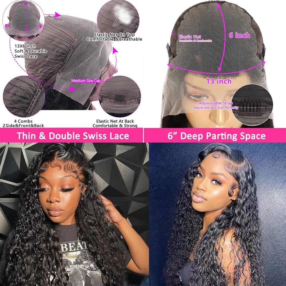 12A Water Wave HD Lace Front Wigs Human Hair 13x6 180% Density Deep Wave Curly Wet and Wavy HD Lace Front Wigs Human Hair Wigs for Women 24 Inch Pre Plucked with Baby Hair Natural Hairline - Image 4