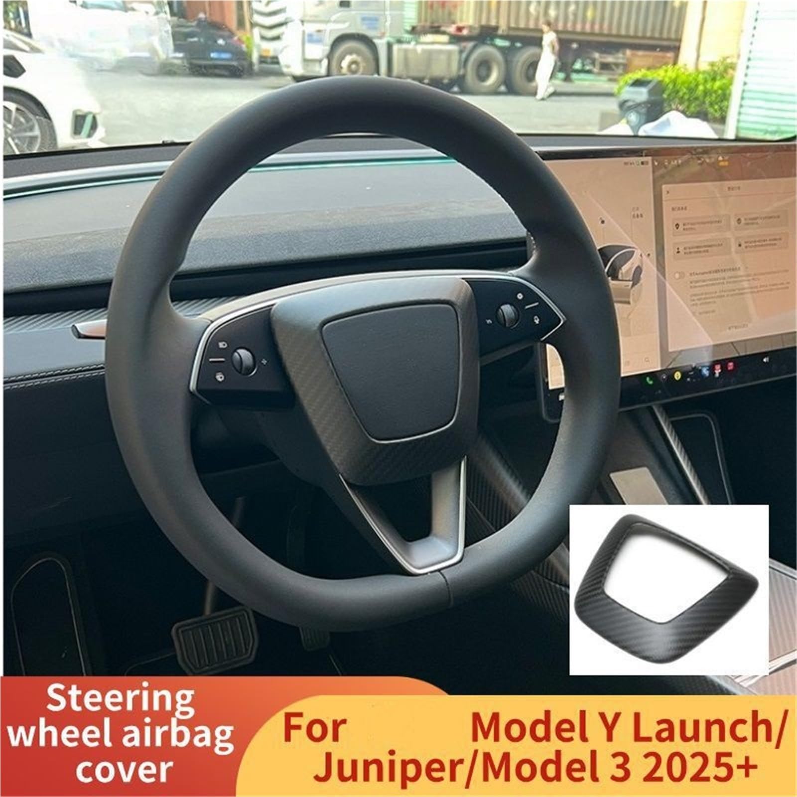 Osłona kierownicy samochodu z włókna węglowego do modelu Tesla 3 Highland Model Y Juniper 2025 + naklejka akcesoria wewnętrzne(Bright Carbon)