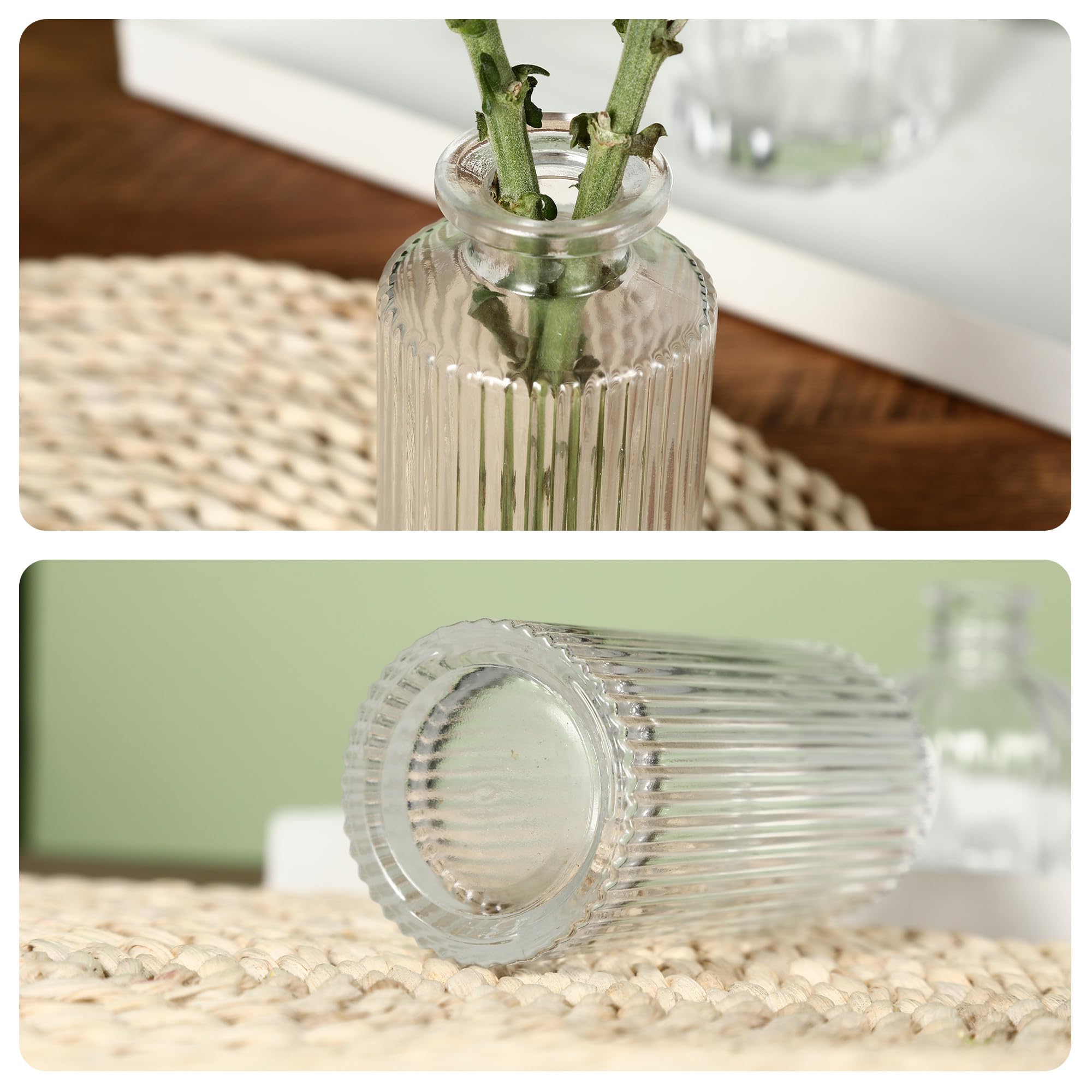 12 Mini Vasi Di Vetro Trasparenti Con Corda Di Iuta - Per Decorazioni Tavola, Matrimoni, Feste - Foto 4