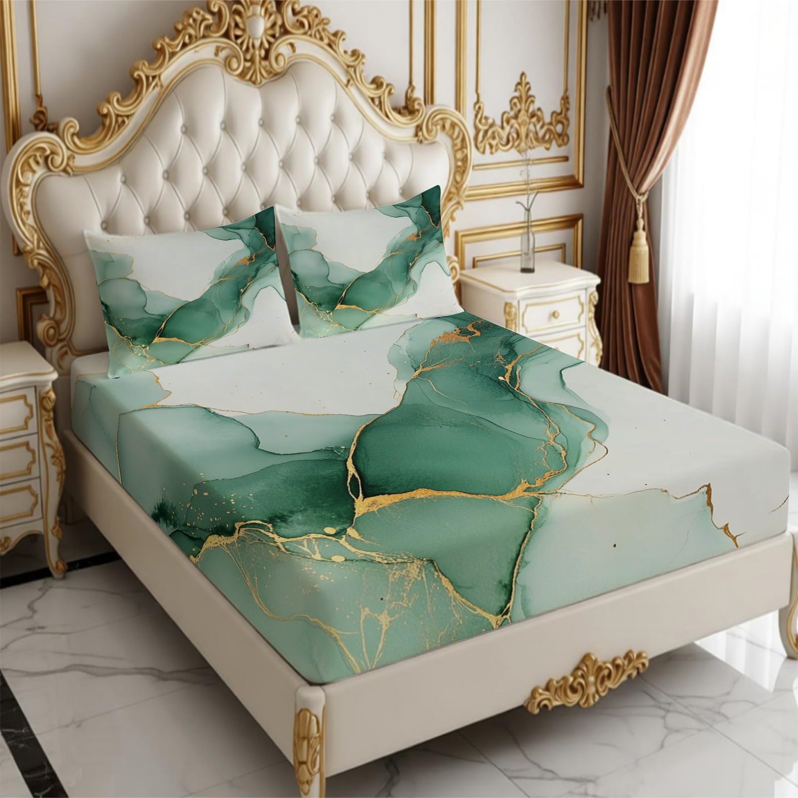 Lenzuolo con Angoli 180 x 200 cm Microfibra Marmo astratto Lenzuolo Sotto Elasticizzato Profondo 25 cm acquerello per Singolo e Matrimoniale