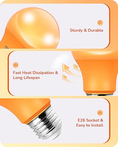 Miniatura 5 de EDISHINE Bombillas naranjas de Halloween, A19 de 9 W (equivalente a 60 W), bombillas LED naranjas, base E26 de color naranja para decoraciones de