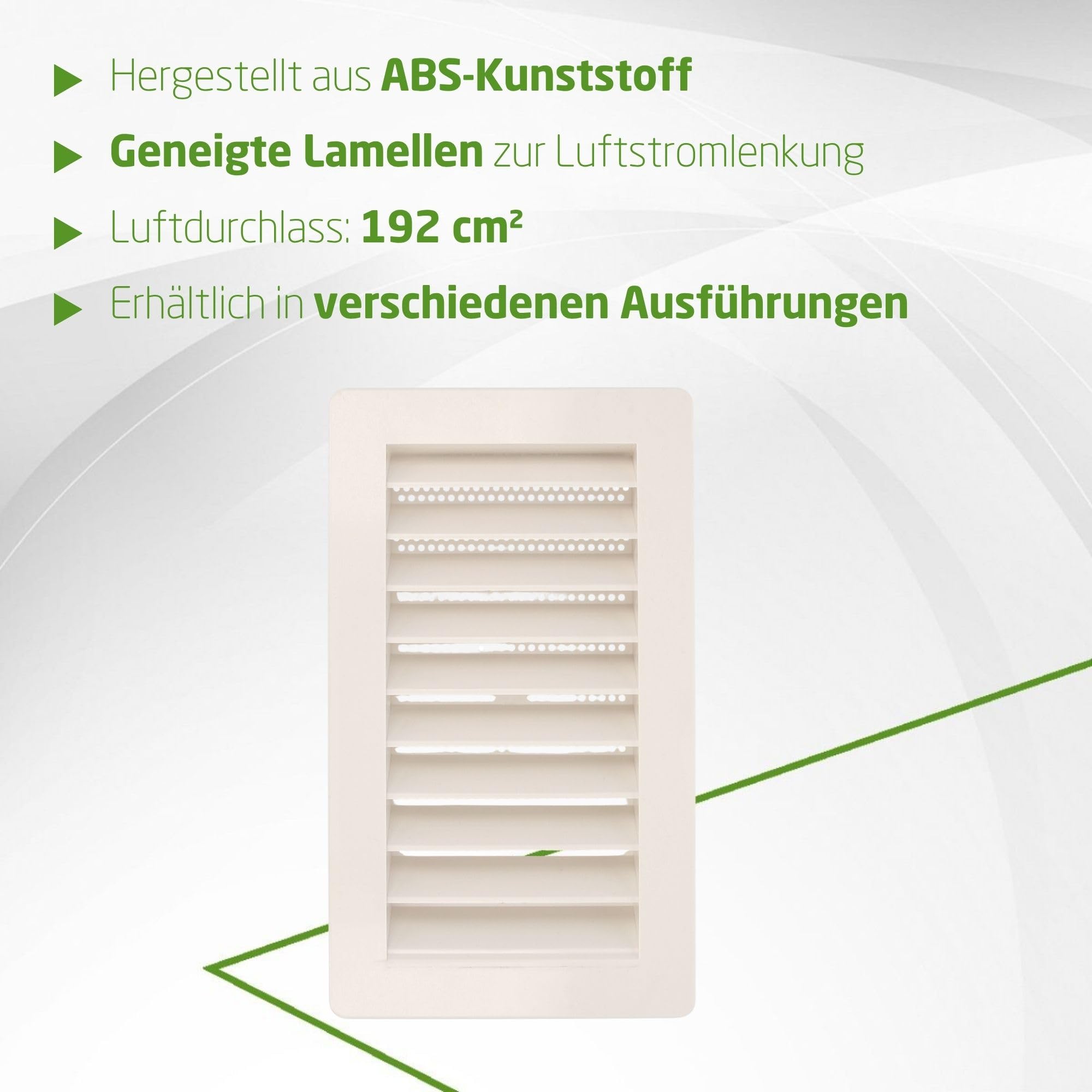 Amig - 6er-Pack rechteckige Kunststoff-Lüftungsgitter mit Insektenschutz - Lüftungsgitter für Luftaustritt - Ideal für Küchen- und Badezimmerdecken - Maße: 200 x 120 mm - Farbe: Weiß