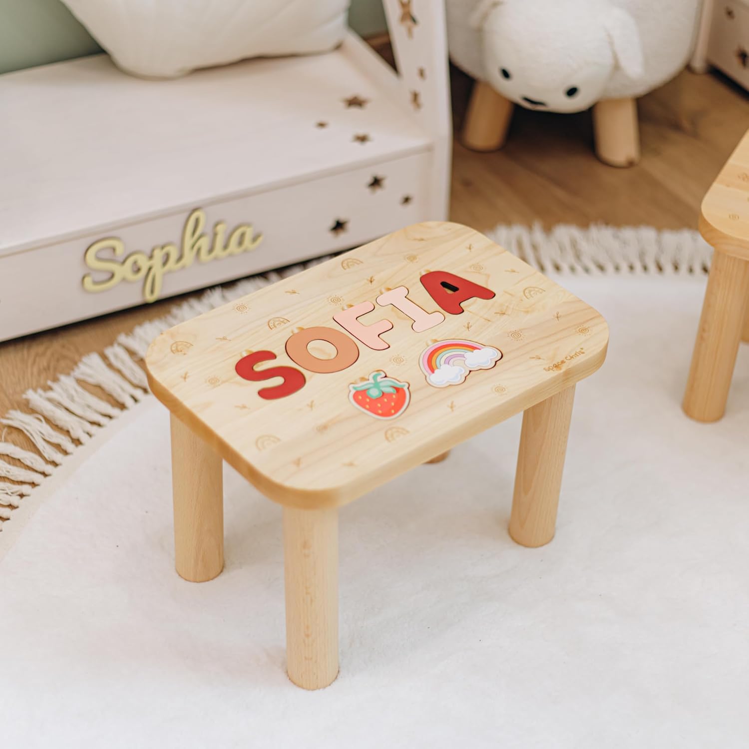 Wooden Stool Custom Name Puzzle Personalized Dinosaurs 1st Birthday Gift for Kids First for Toddlers Baptism Boy Gift