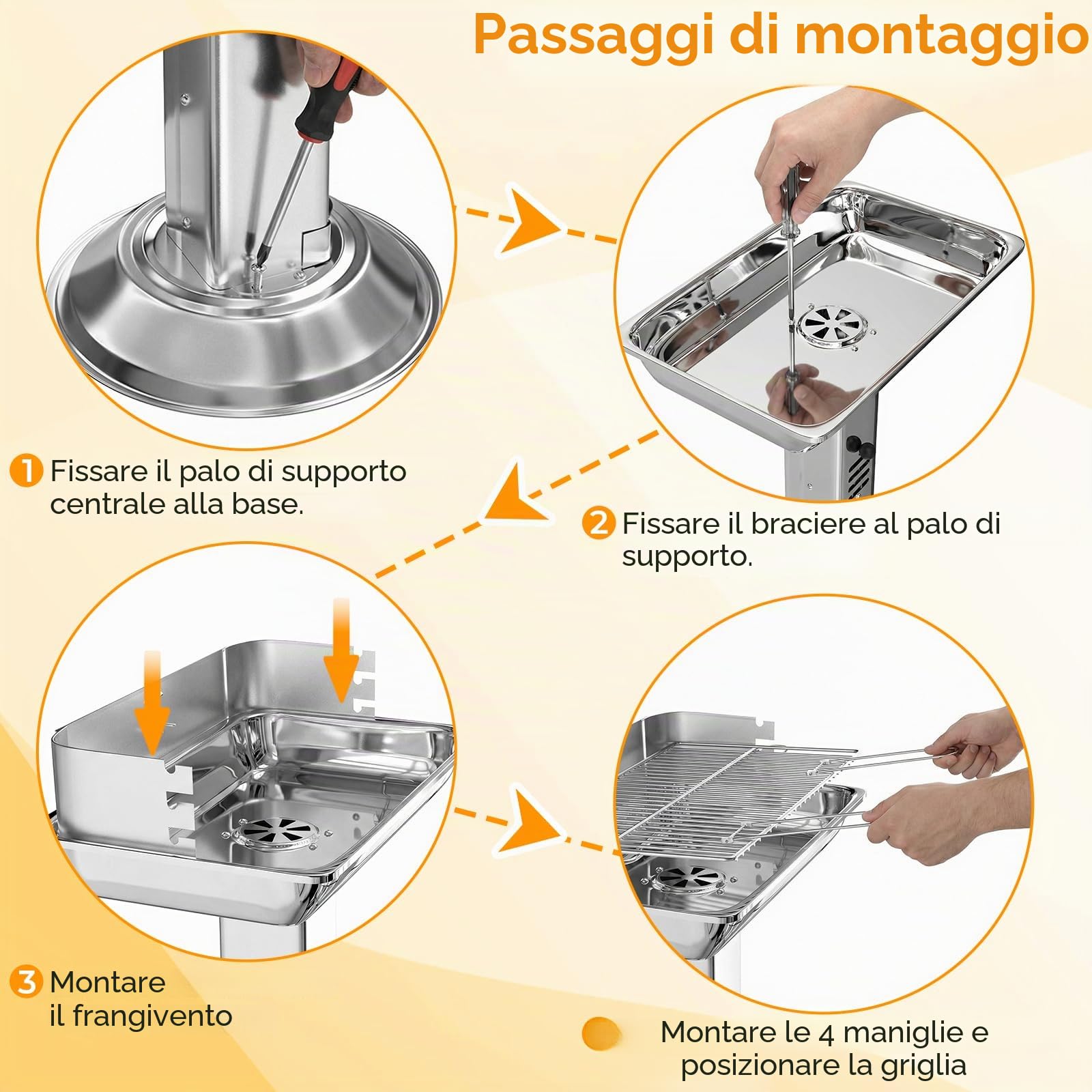 TLGREEN Barbecue a colonna in acciaio inox, Barbecue da esterno 52*32*84cm, Con griglia cromata, Cassetto cenere e ventilazione, Altezza regolabile in 3 posizioni, per Outdoor, Camping, BBQ, Spiagge