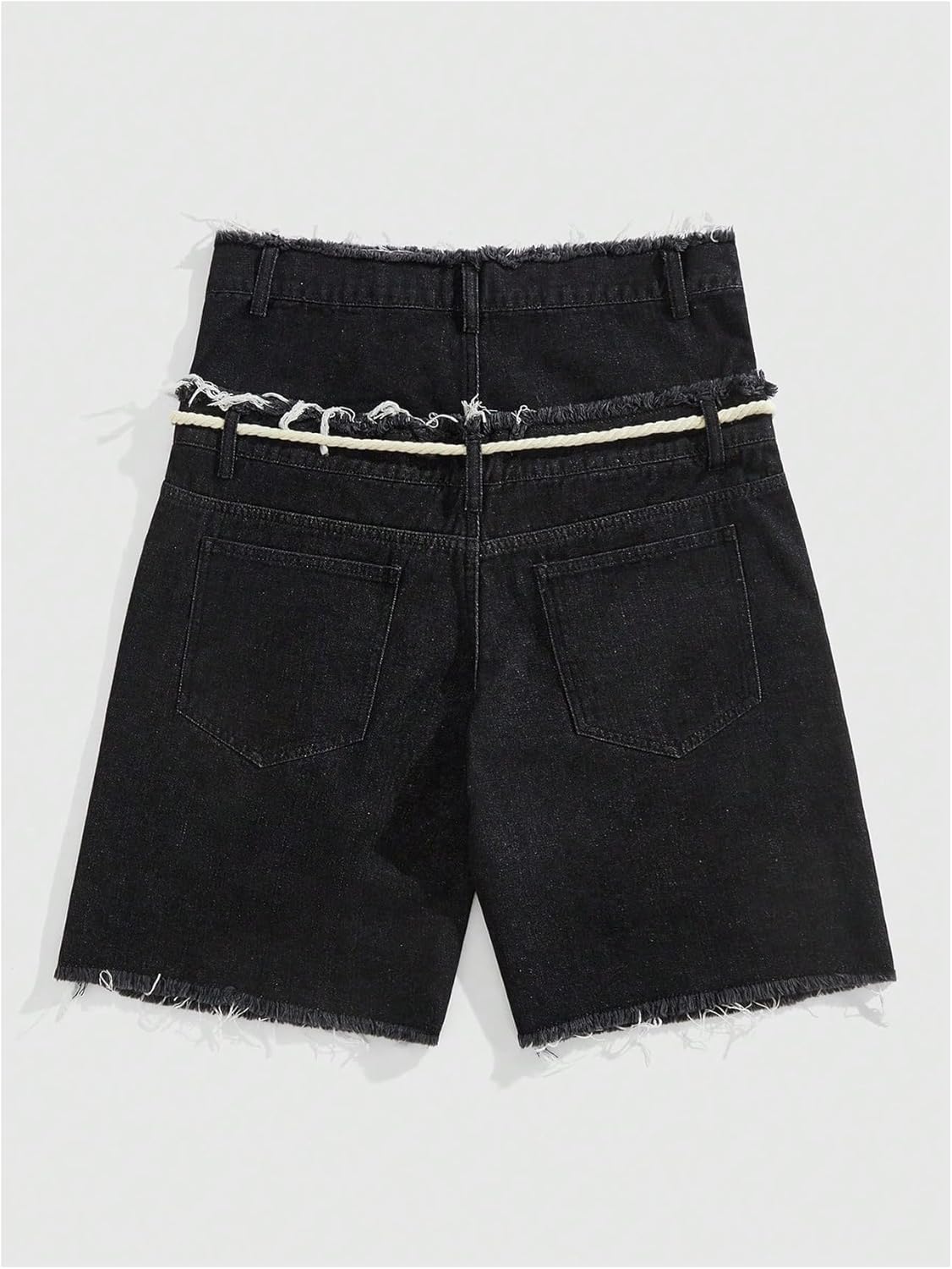 WDIRARA Men's Y2K Layered Denim Shorts Distressed Raw Hem Double Waist Jean Shorts with Rhinestones Trendy Streetwear - Image 2