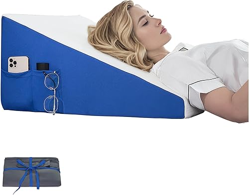 Almohada de cuña de cama para dormir, cabecero de cuña de 12 pulgadas con funda de almohada extra, almohada triangular de espuma para apoyo de