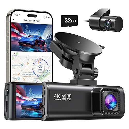 REDTIGER Dashcam Auto Vorne Hinten 4K/2,5K mit GPS WiFi, Dash Cam Auto Kamera 3,18" IPS-Bildschirm, kostenlose 32-GB-Karte, Nachtsicht, Loop-Aufnahme, 170°Weitwinkel WDR, Unterstützt 256 GB Max(F7NP) - Schwarz