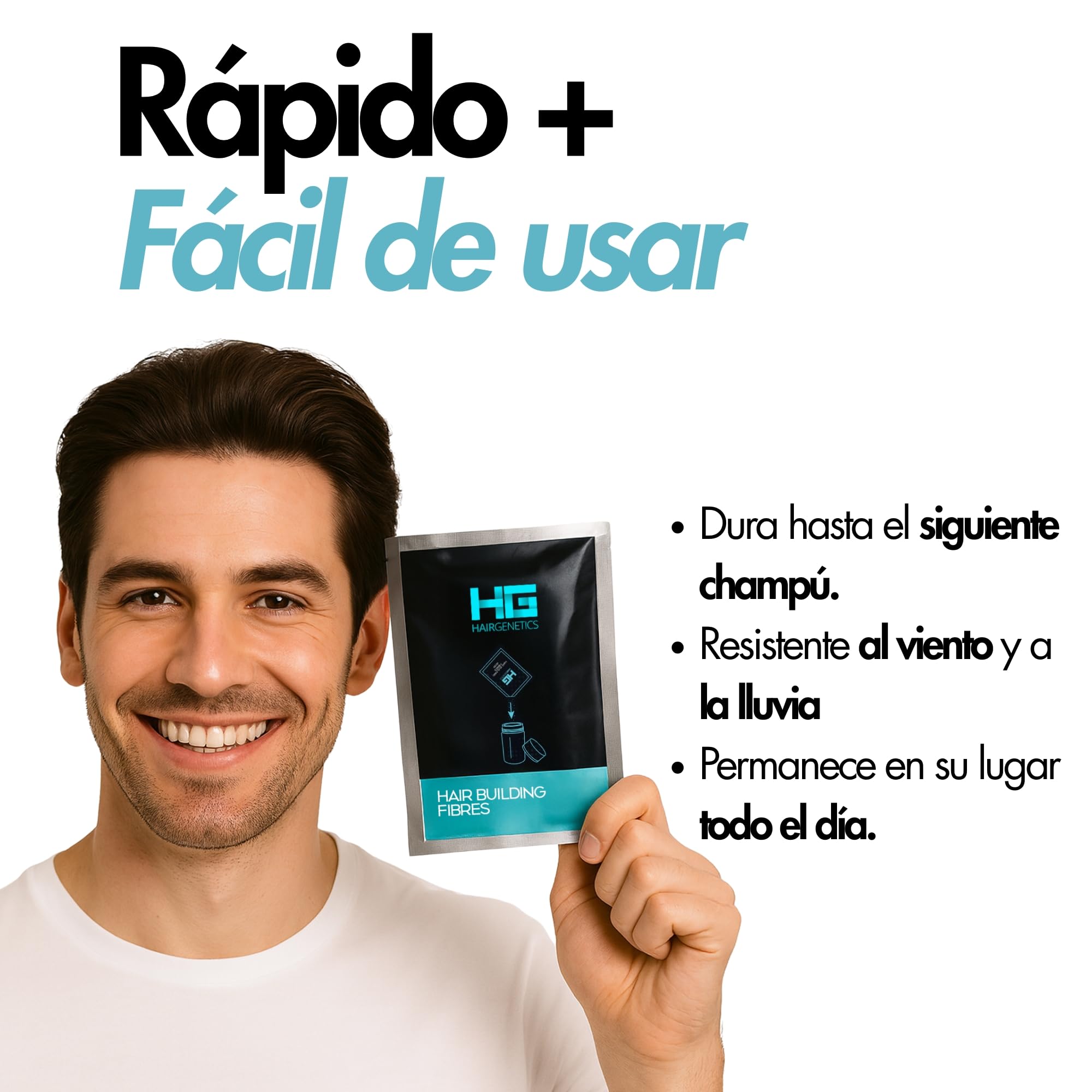 Hair Genetics Fibras Capilares Pack de Recarga – Fibra Capilar Natural para Cabello Fino y Caída del Cabello, Cobertura Instantánea y Volumen para Hombres y Mujeres, Fibras Capilares (Negro 50g)