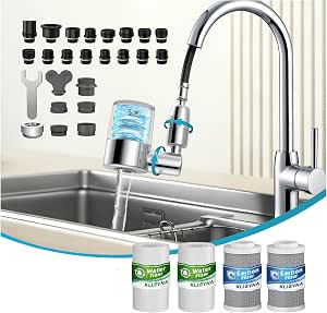 Kleyna Pull-Down Faucet Water Filter with 22 Adapters, 720° Swivel, 2-Mode Spray, Reduces 99% Chlorine, 528 Gallon Capacity