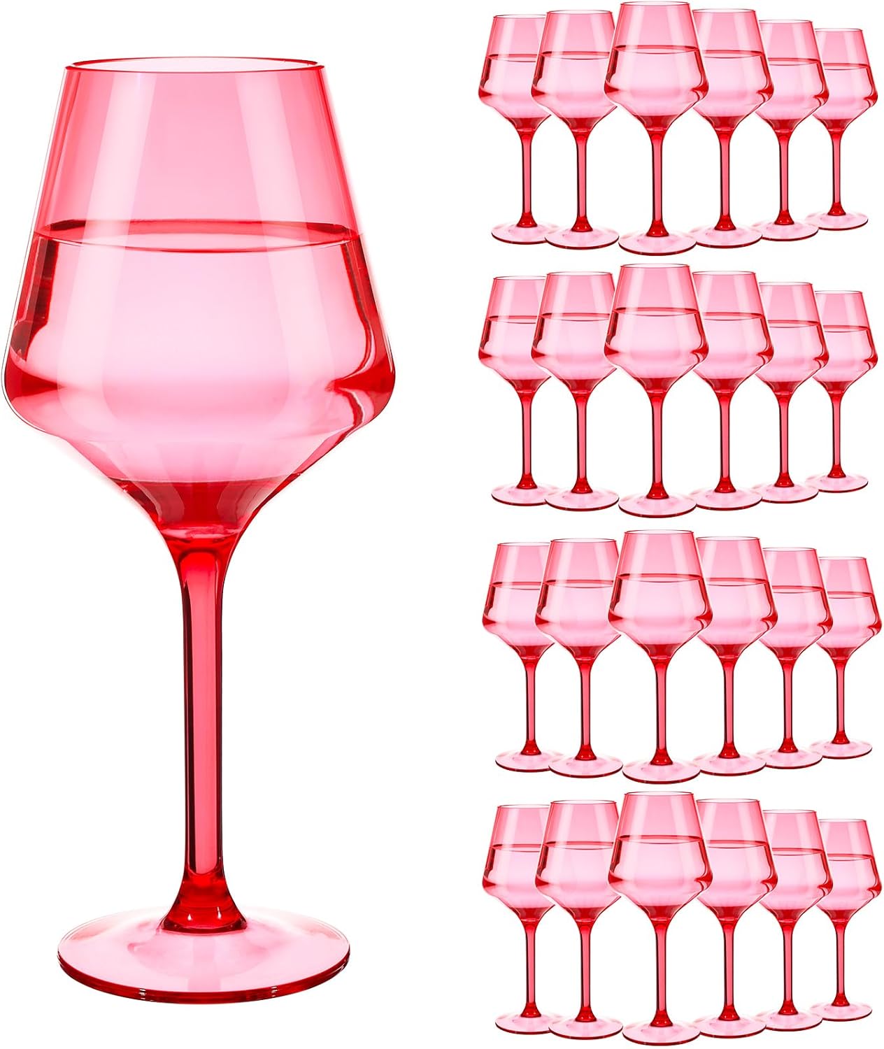 Leinuosen 24 Pcs Plastic Wine Glasses Bulk 15 oz Pink