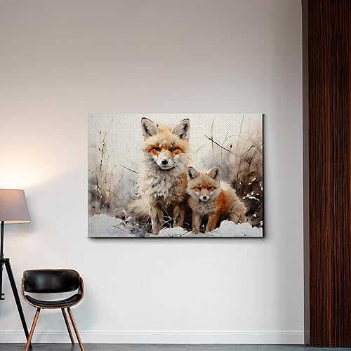 Miniatura 3 de Fox Mother Cub Print, In The Style Of Stencil,Based, Kids Wall Art, Kids Wall Art Display, Mom And Baby Animal Art Print, Decor Canvas, Art Print