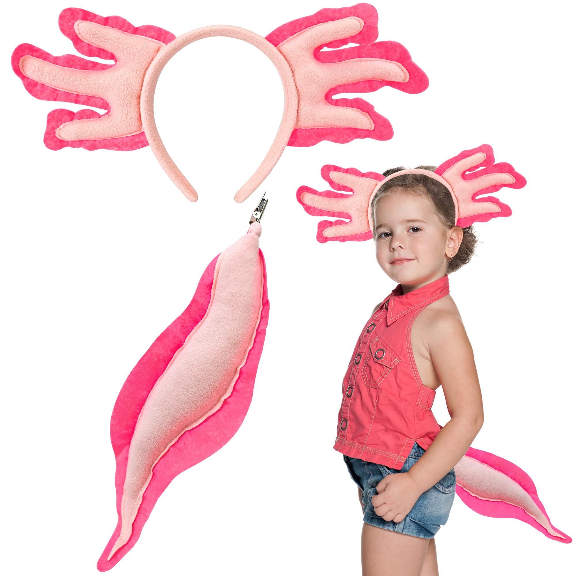 Alaxciax Axolotl Headband and Tail, Axolotl Costume Accessories Set Axolotl Gifts for Kids Girls Christmas Birthday Halloween
