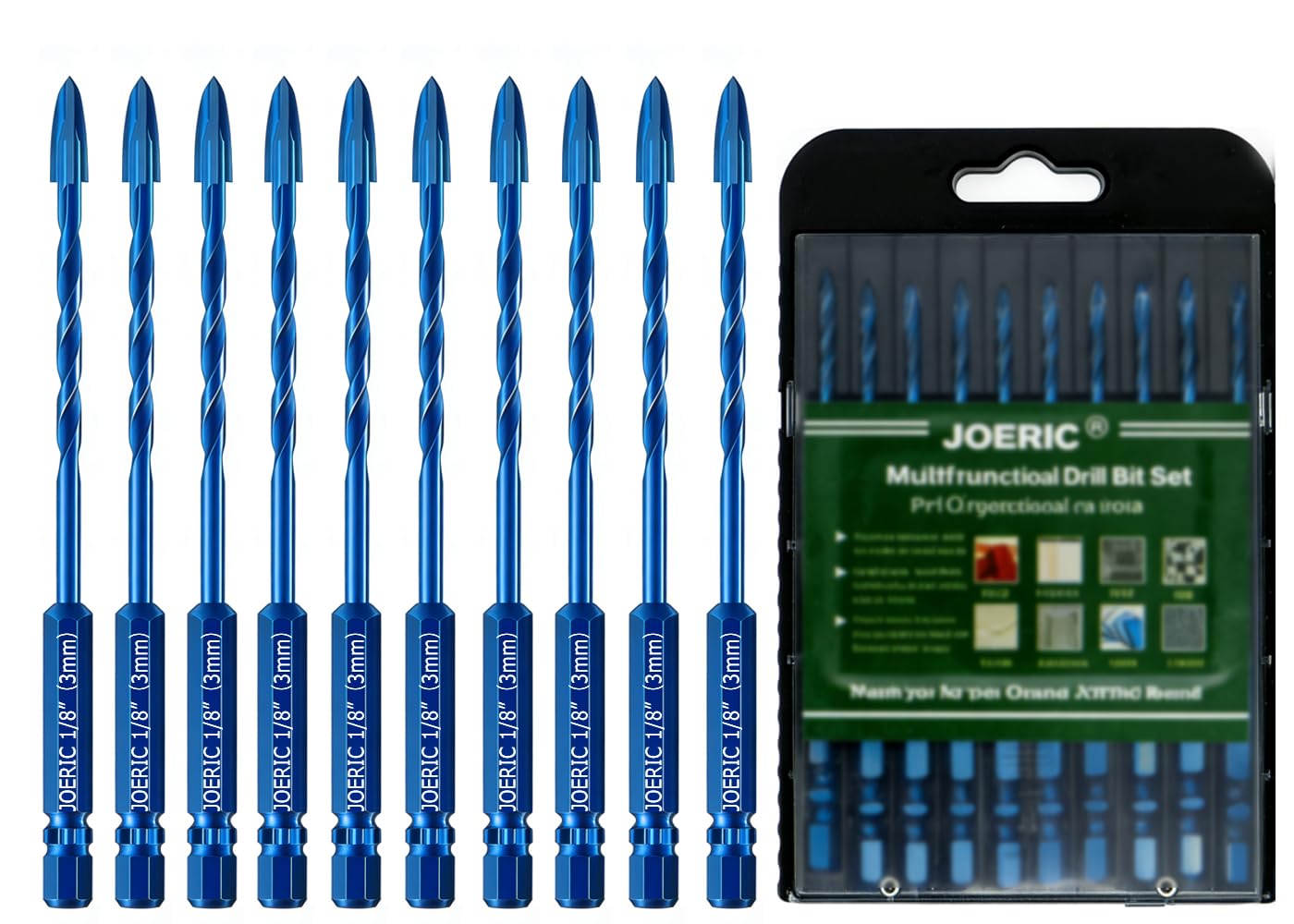 1/2”Masonry Drill Bit Set, 5Pieces 12mm Concrete Drill Bits Set Ceramic Drill Bit Carbide for Ceramic Tile, Plastic, Wall, Brick, Cement, Concrete, Wood (Blue)