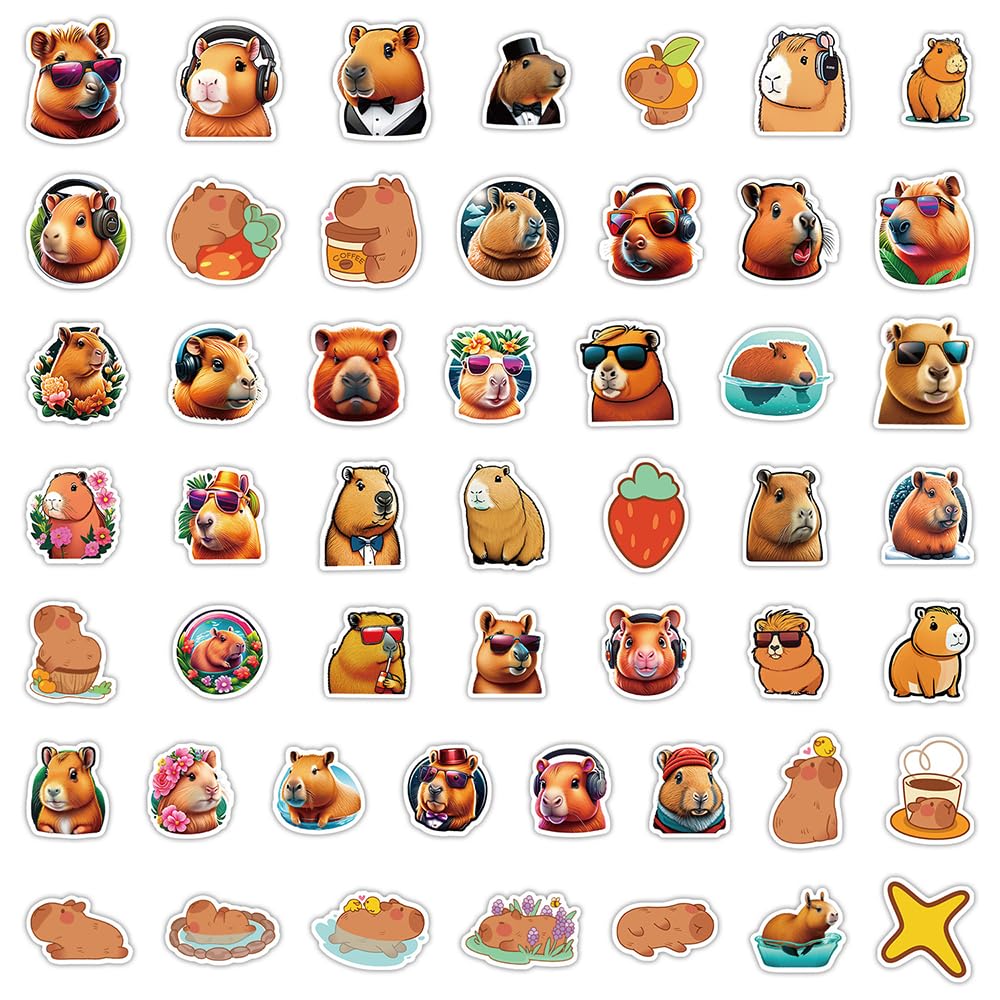Lovely Capybara Vinyl Stickers, 50 PCS Waterproof Cartoon Animal Decals for Laptops Scrapbooking, Journals, Notebooks - Image 2