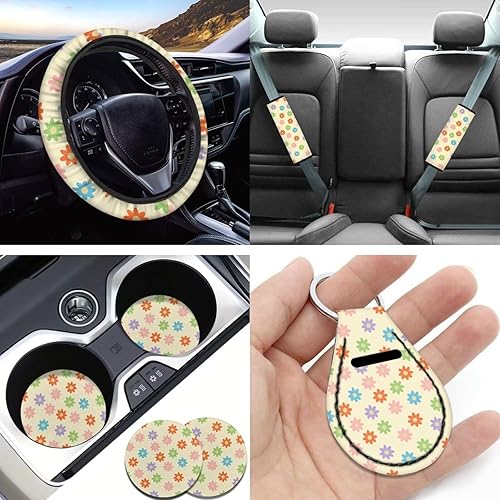 Miniatura 3 de Accesorios estéticos para automóvil, juego completo de fundas de asiento de automóvil con flores bohemias para mujeres, damas, juego de decoración
