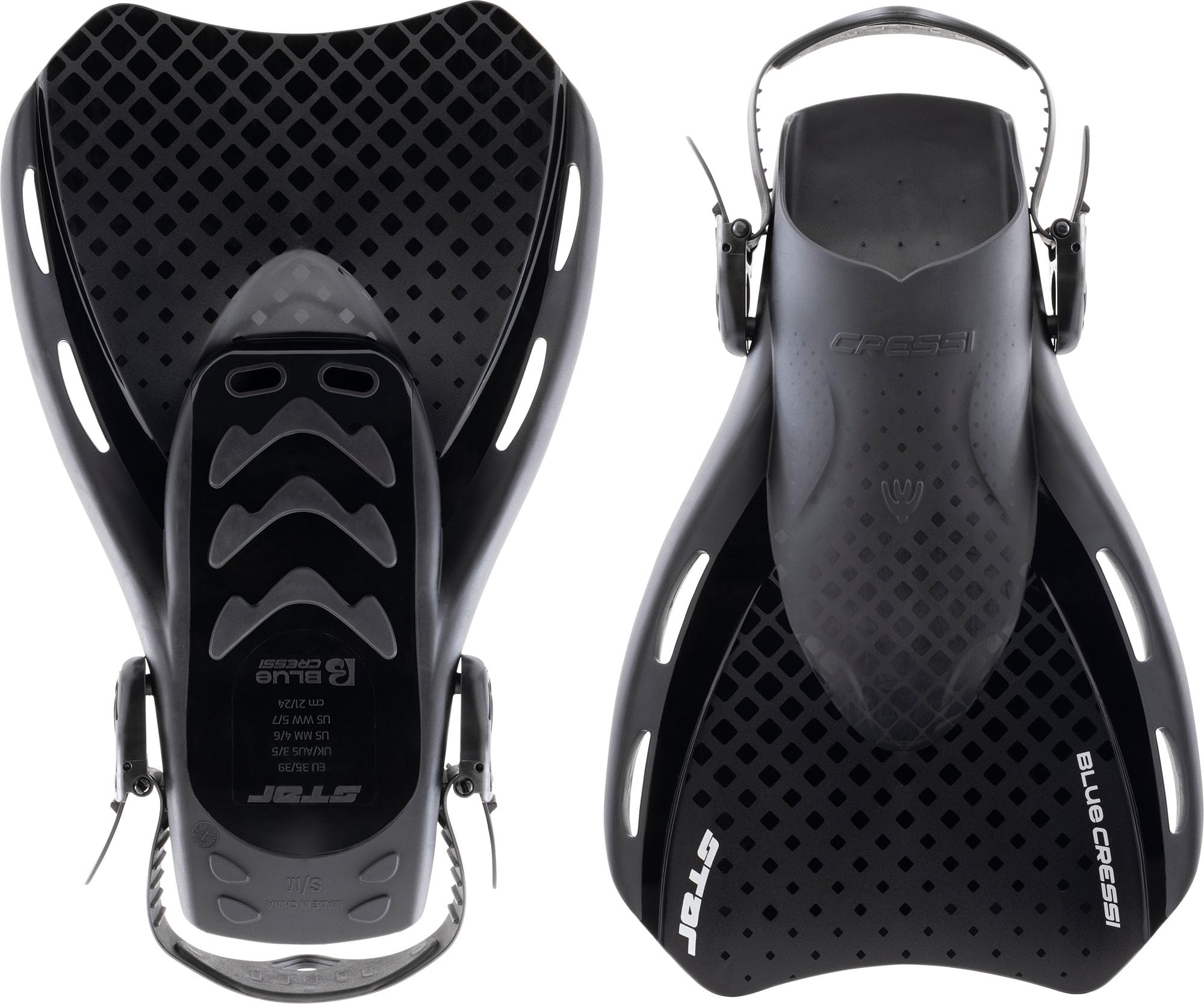 CRESSI dal 1946 - Star Fins - Pinne Compatte Regolabili con Potente Pala Ventilata e Comoda Scarpetta a Tallone Aperto ideali per Nuoto Snorkeling Viaggi - Adulti