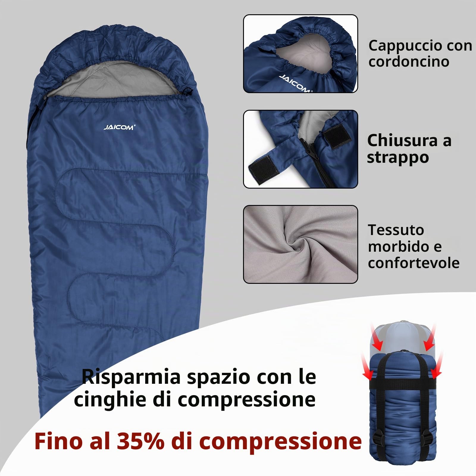 JAICOM Sacco a Pelo Per Adulti - Sacco a Pelo Invernale, Sacco a Pelo Portatile Ultraleggero e Impermeabile [800g/1600g], Ideale per il Campeggio, 4 Stagioni, lo Zaino in Spalla