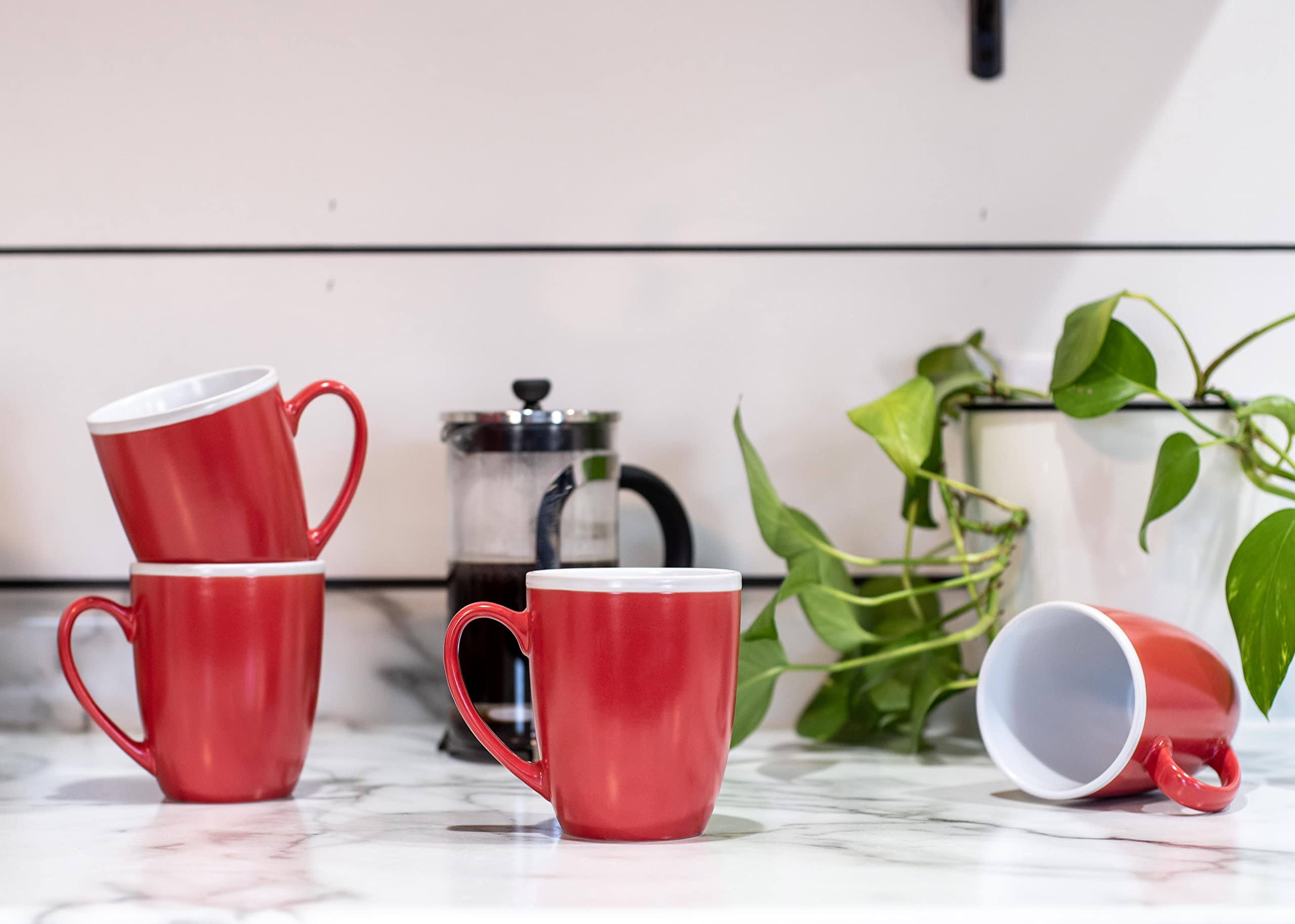 Amazon.com: Elanze Designs Solid Color Red White Interior 16 ounce Matte  Ceramic Mugs Matching Set of 4 : Home & Kitchen